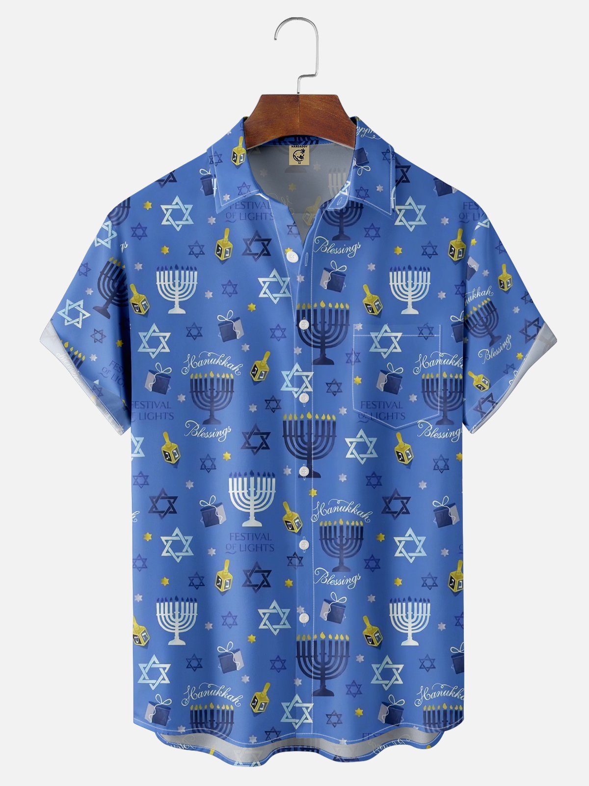 Moisture-wicking Hanukkah Six-pointed Star Candle Chest Pocket Casual Shirt