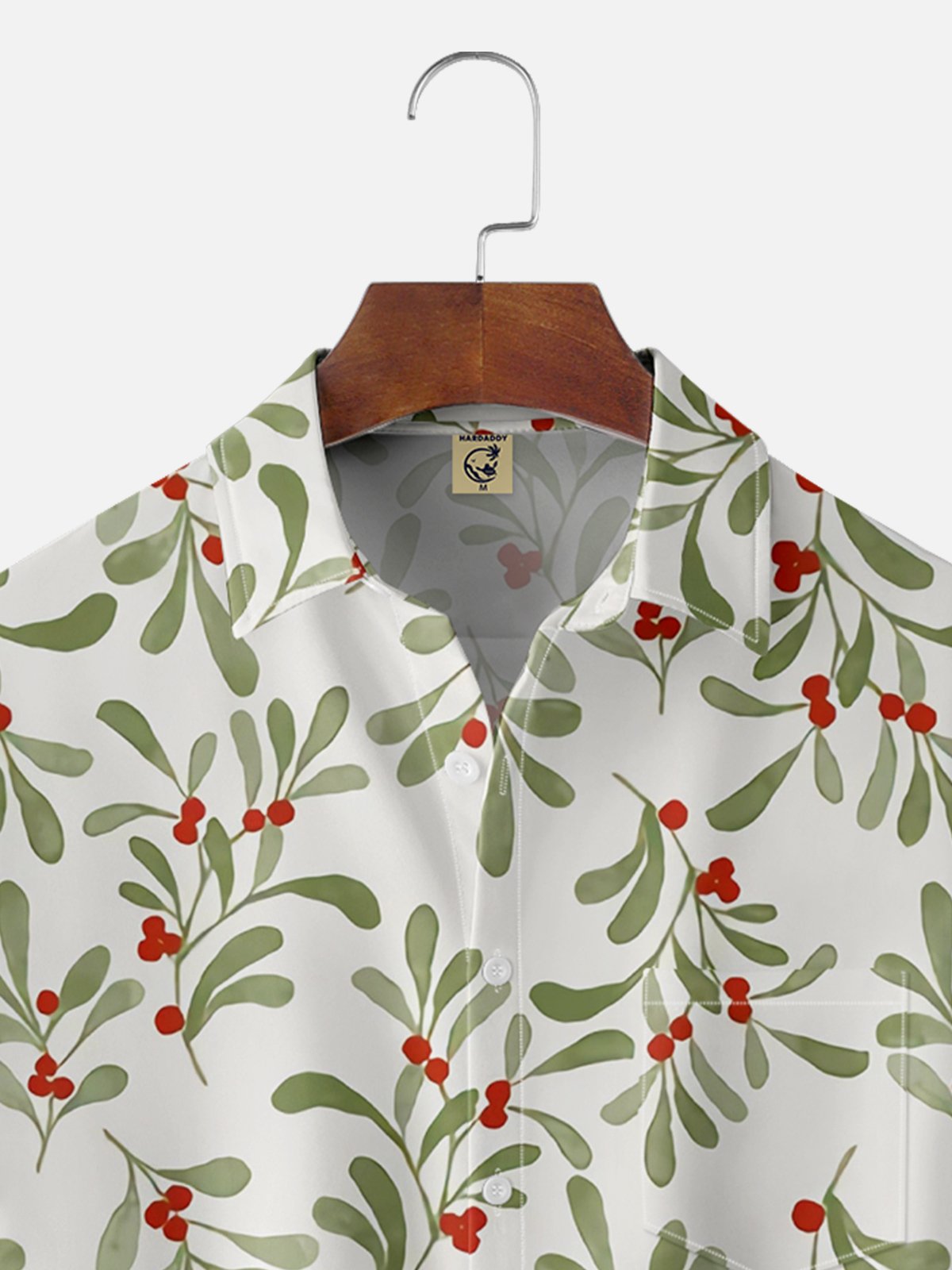 Moisture-wicking Christmas Berry Leaf  Chest Pocket Casual Shirt