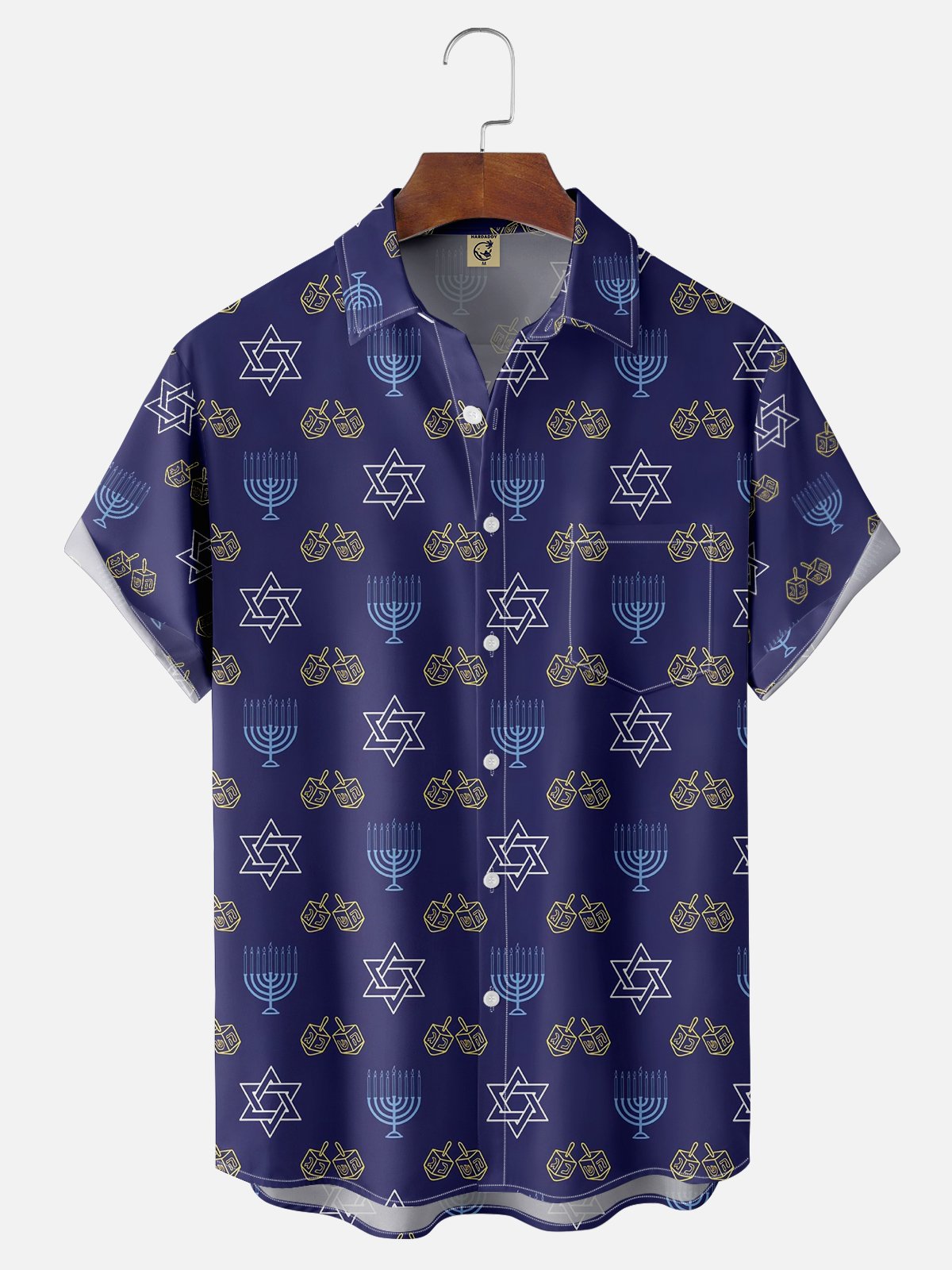 Moisture-wicking Hanukkah Six Pointed Star Chest Pocket Casual Shirt