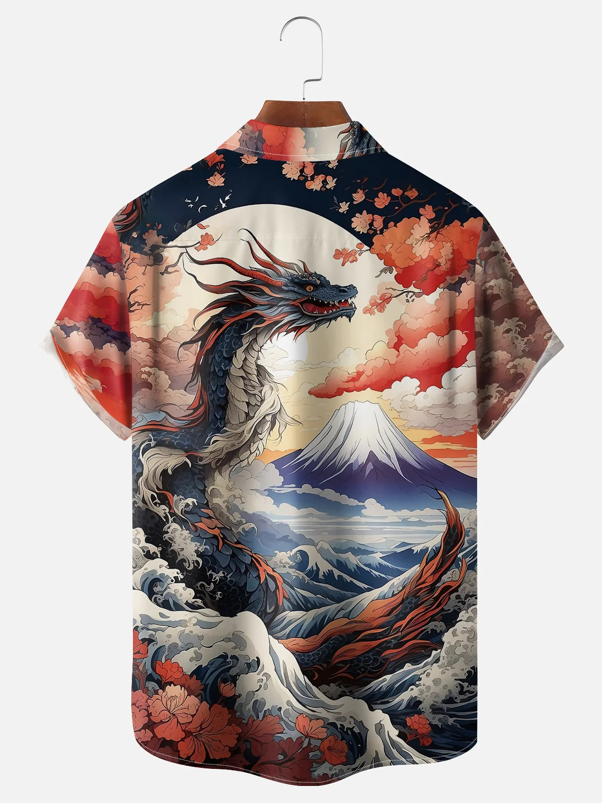 Moisture-wicking Ukiyo-e Dragon Chest Pocket Casual Shirt