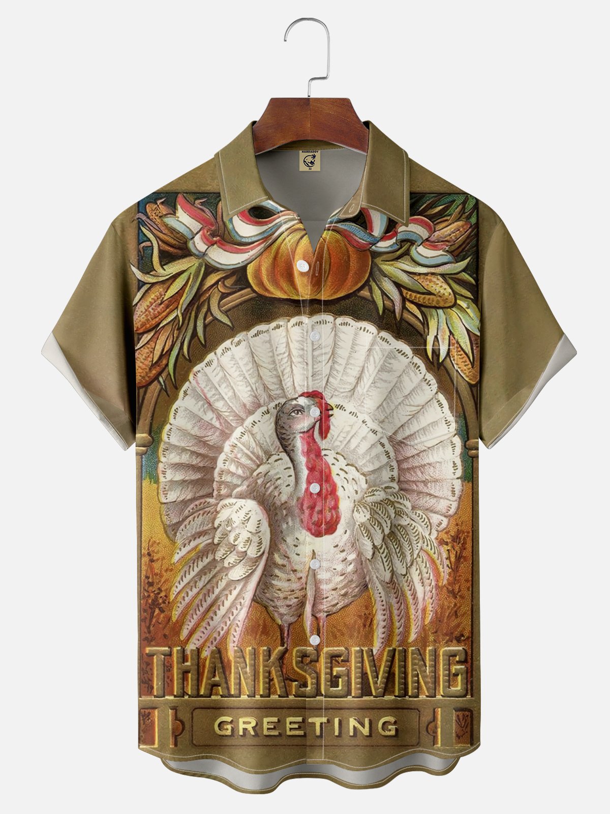 Moisture-wicking Thanksgiving Turkey Illustration Chest Pocket Hawaiian Shirt