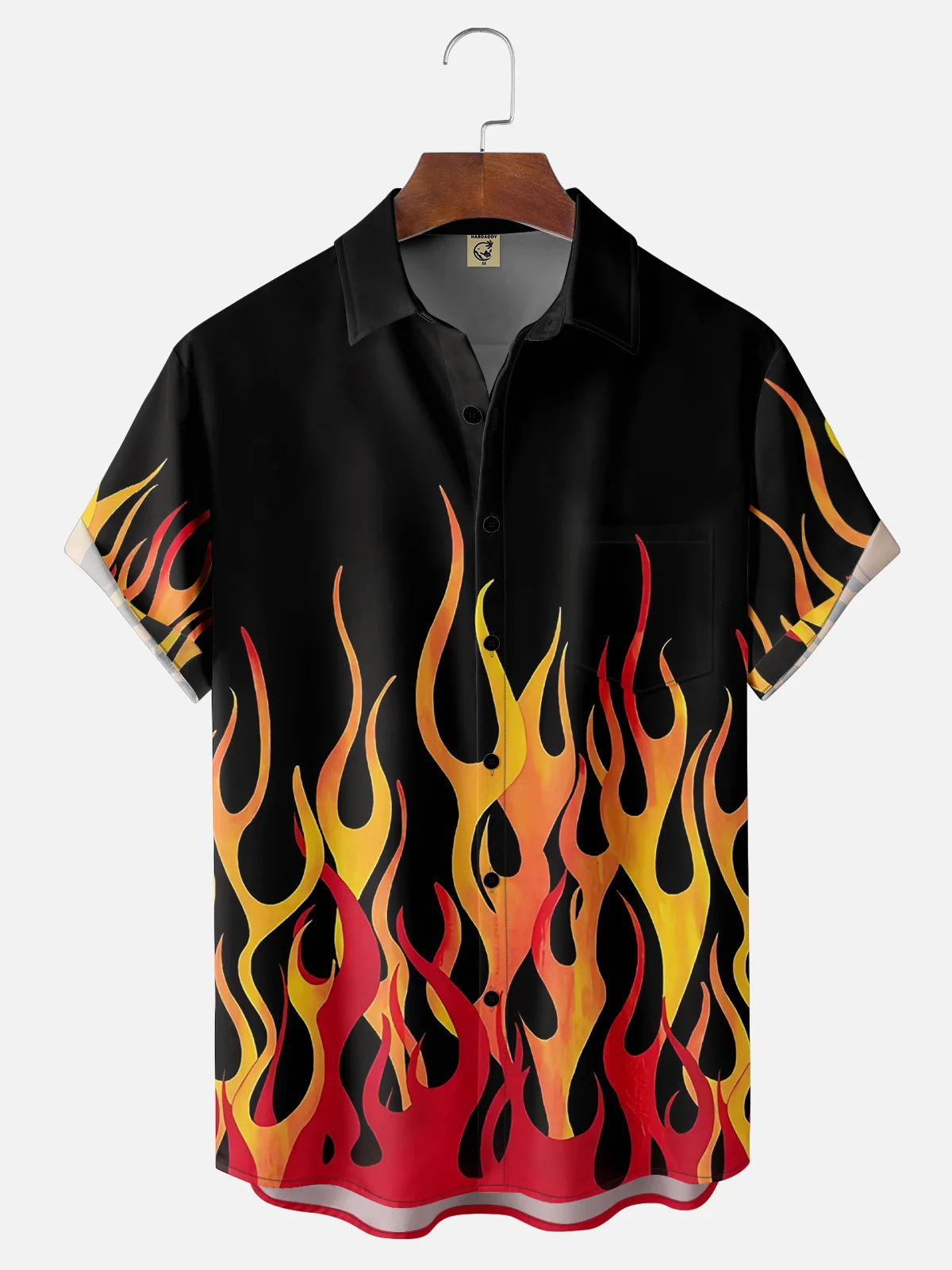 Flame Pattern Chest Pocket Short Sleeve Shirt