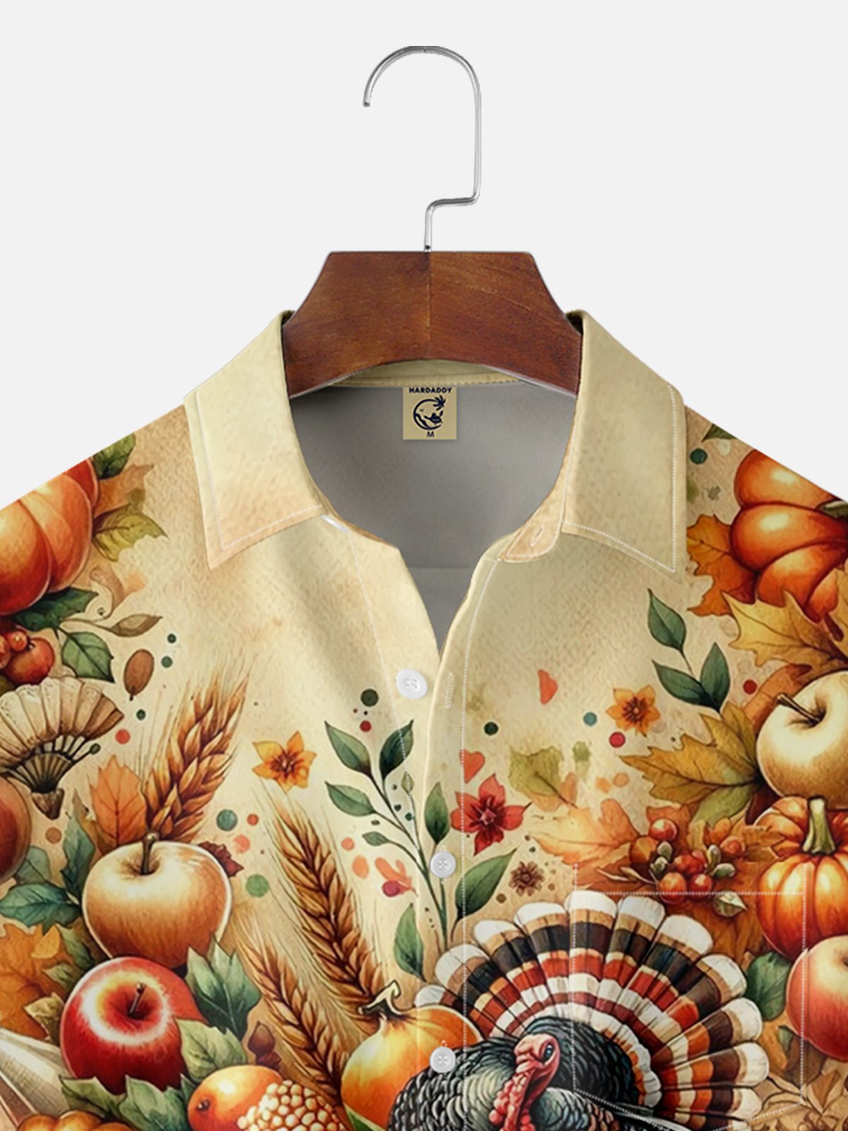 Moisture-wicking Thanksgiving Pumpkin and Turkey Chest Pocket Hawaiian Shirt