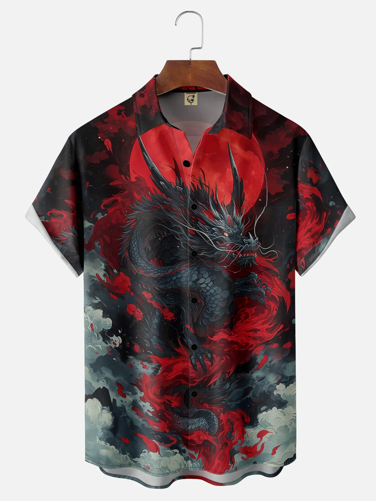 Moisture-wicking Ukiyo-e Dragon Chest Pocket Casual Shirt