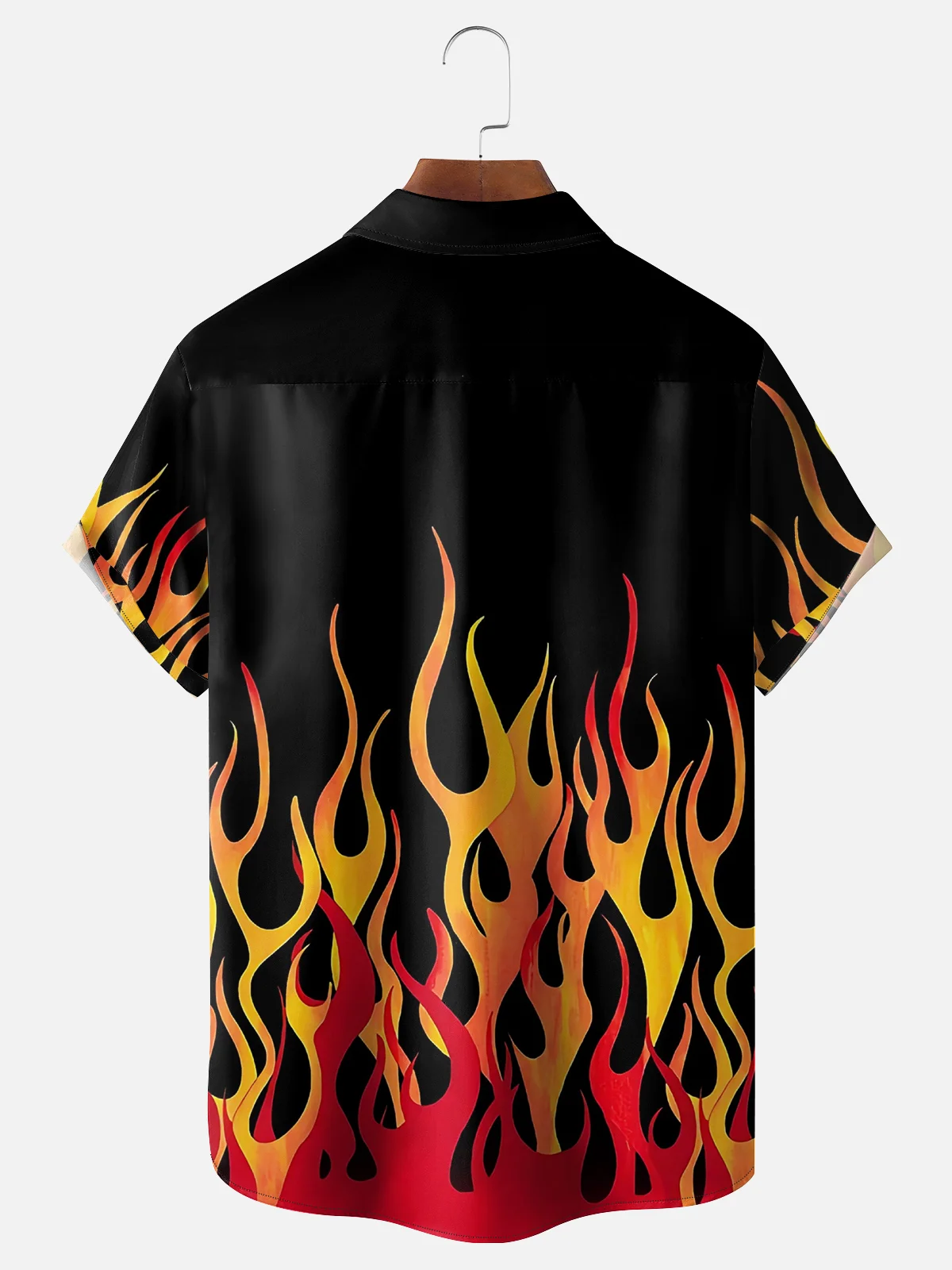 Flame Pattern Chest Pocket Short Sleeve Shirt