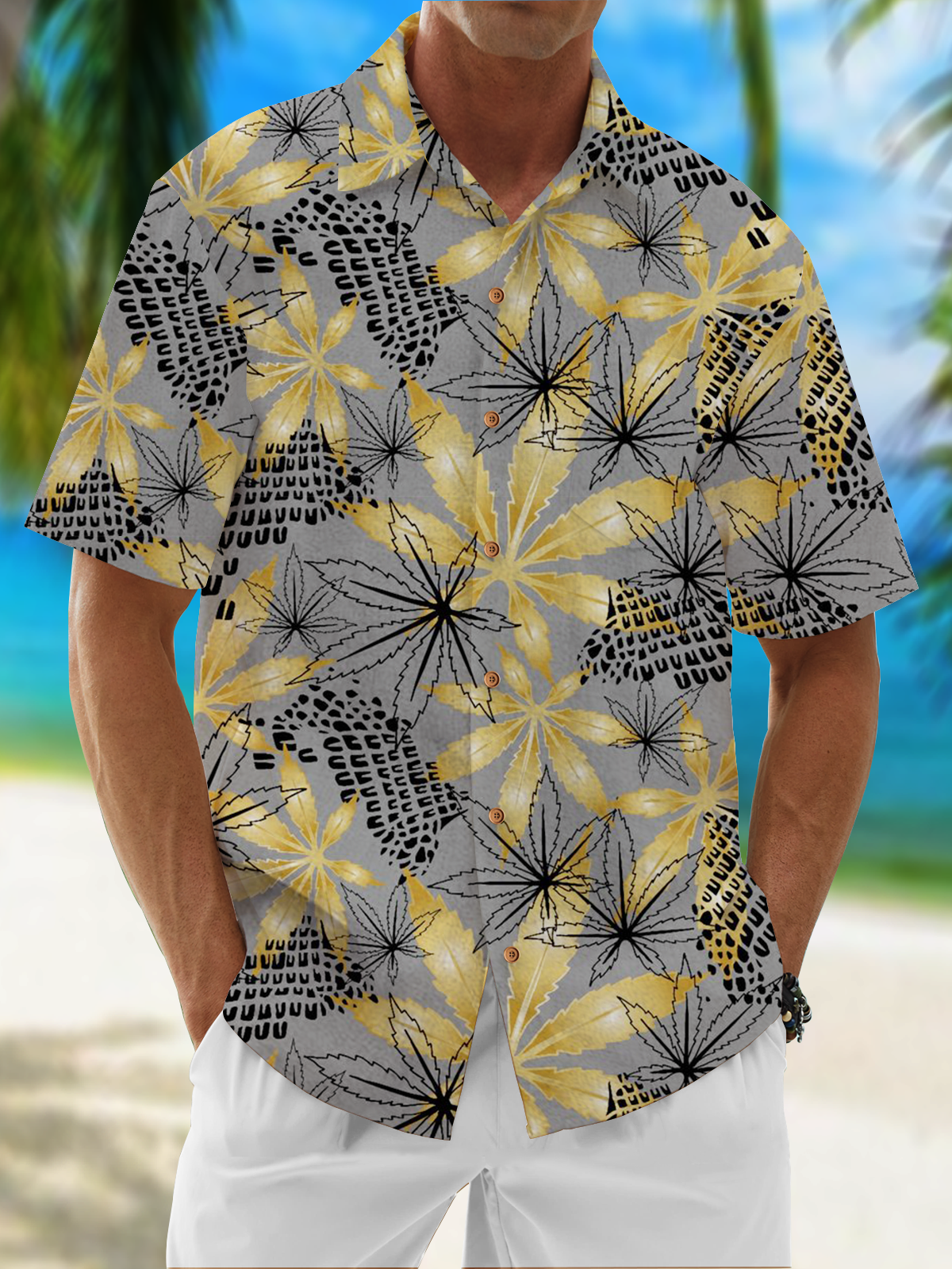 Moisture Wicking Floral Chest Pocket Hawaiian Shirt