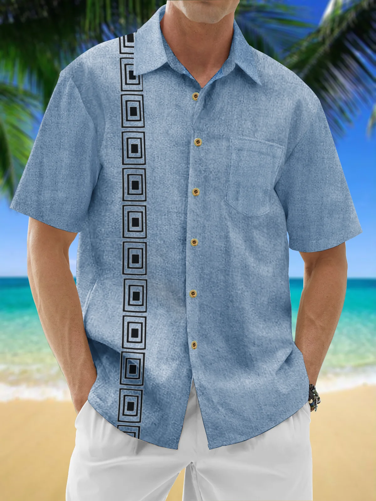 Moisture Wicking Striped Chest Pocket Hawaiian Shirt