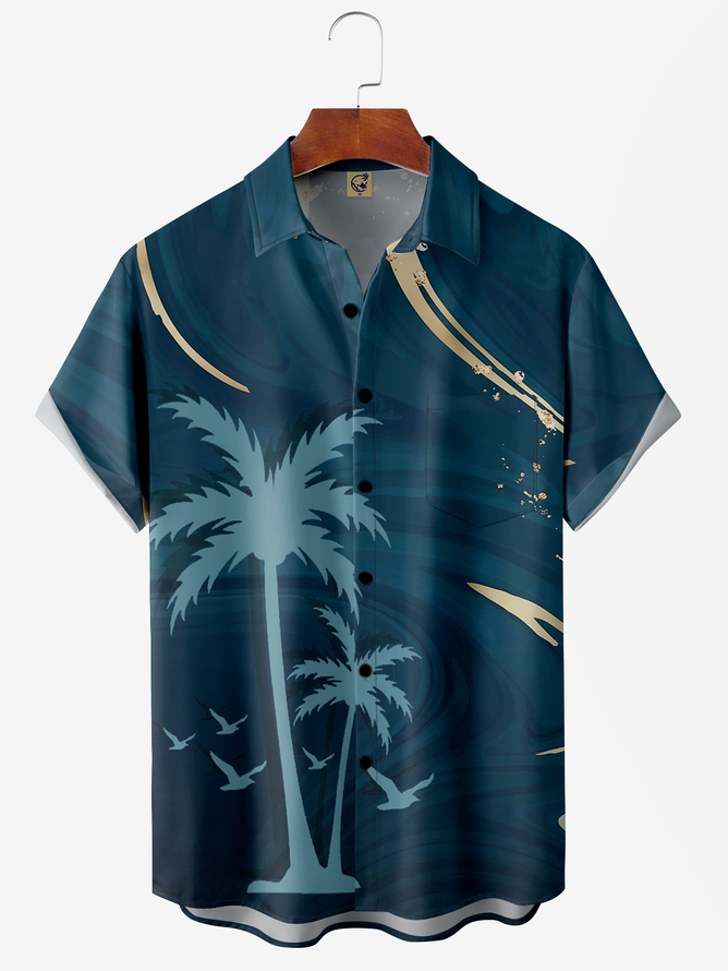 Coconut Tree Chest Pocket Short Sleeve Hawaiian Shirt