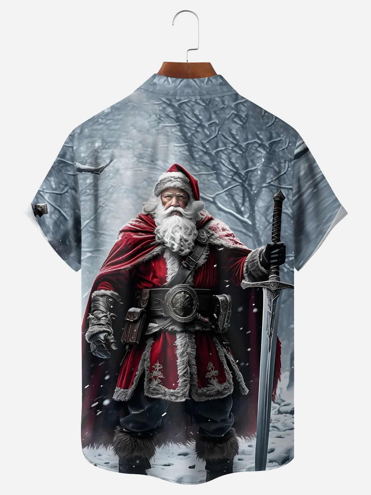 Moisture-wicking Christmas Santa Claus Chest Pocket Casual Shirt