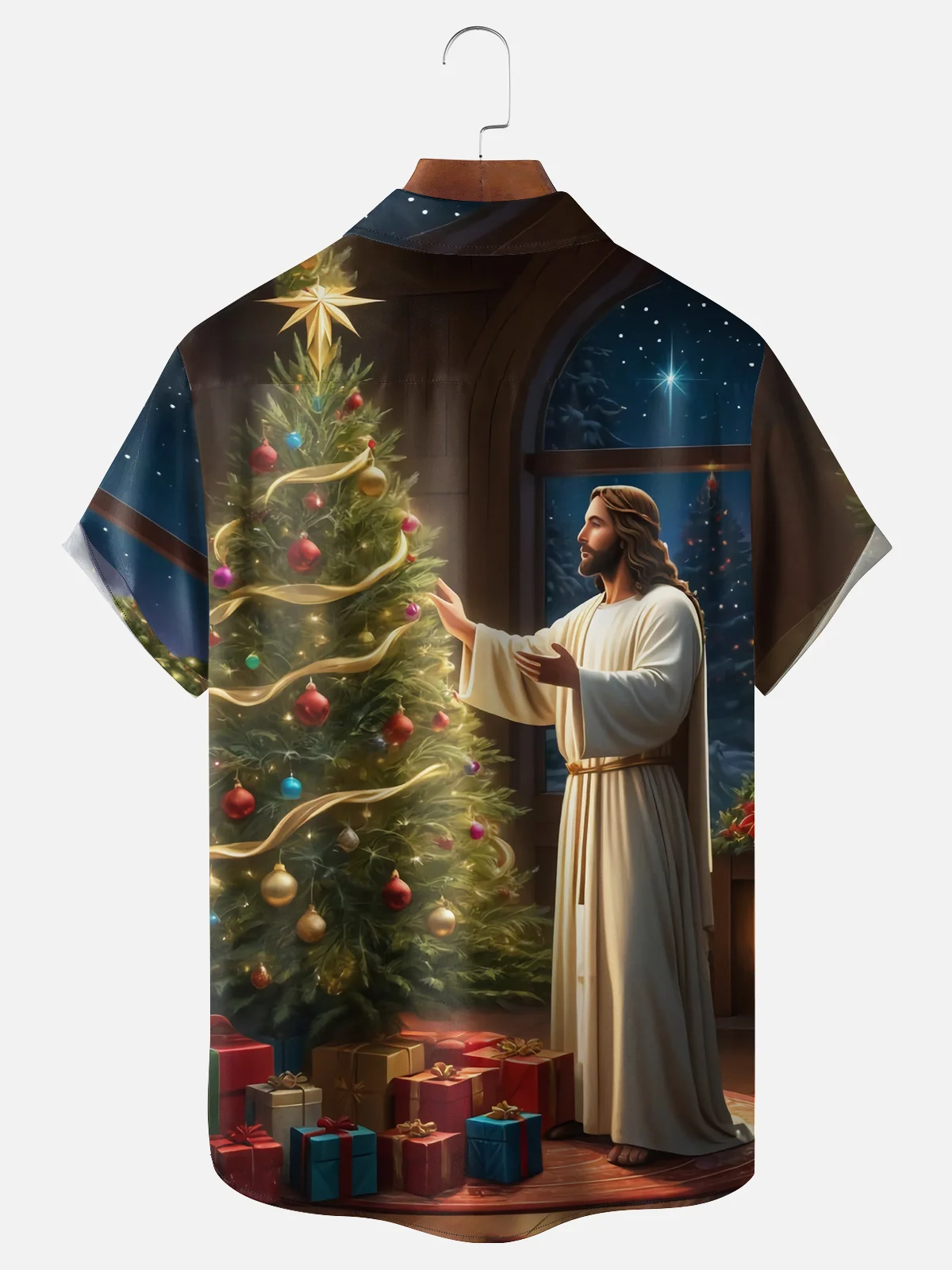 Moisture-wicking Christmas Jesus Prayer Faith Chest Pocket Casual Shirt