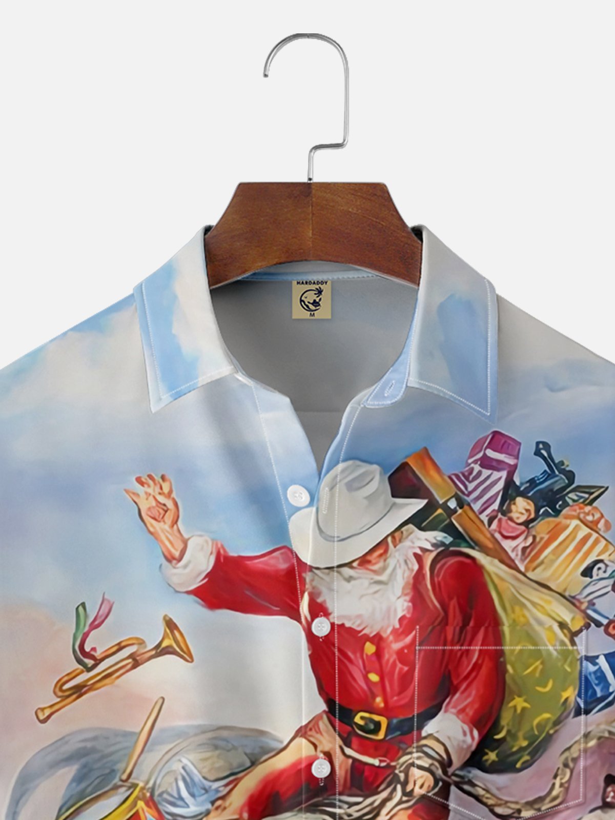 Moisture-wicking Santa Claus Riding a Sheep Delivering Gifts Chest Pocket Casual Shirt