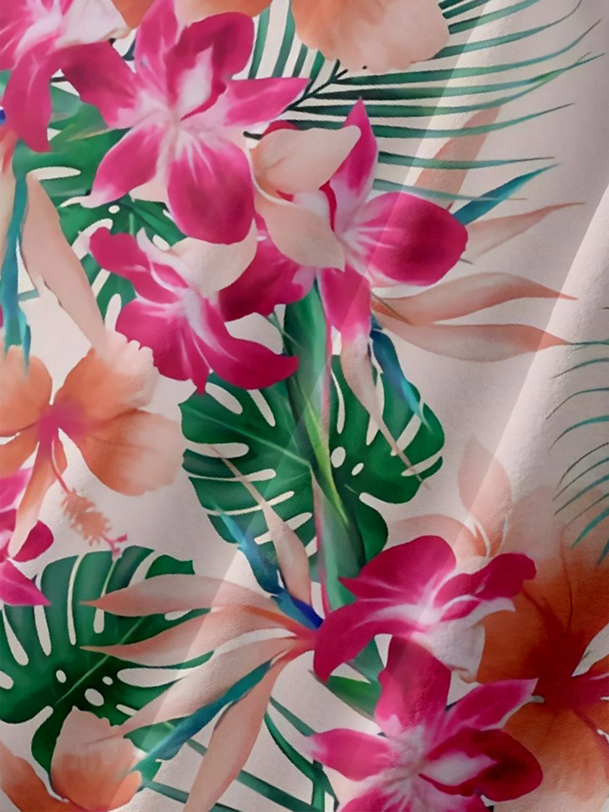 Moisture-wicking Tropical Floral Chest Pocket Hawaiian Shirt
