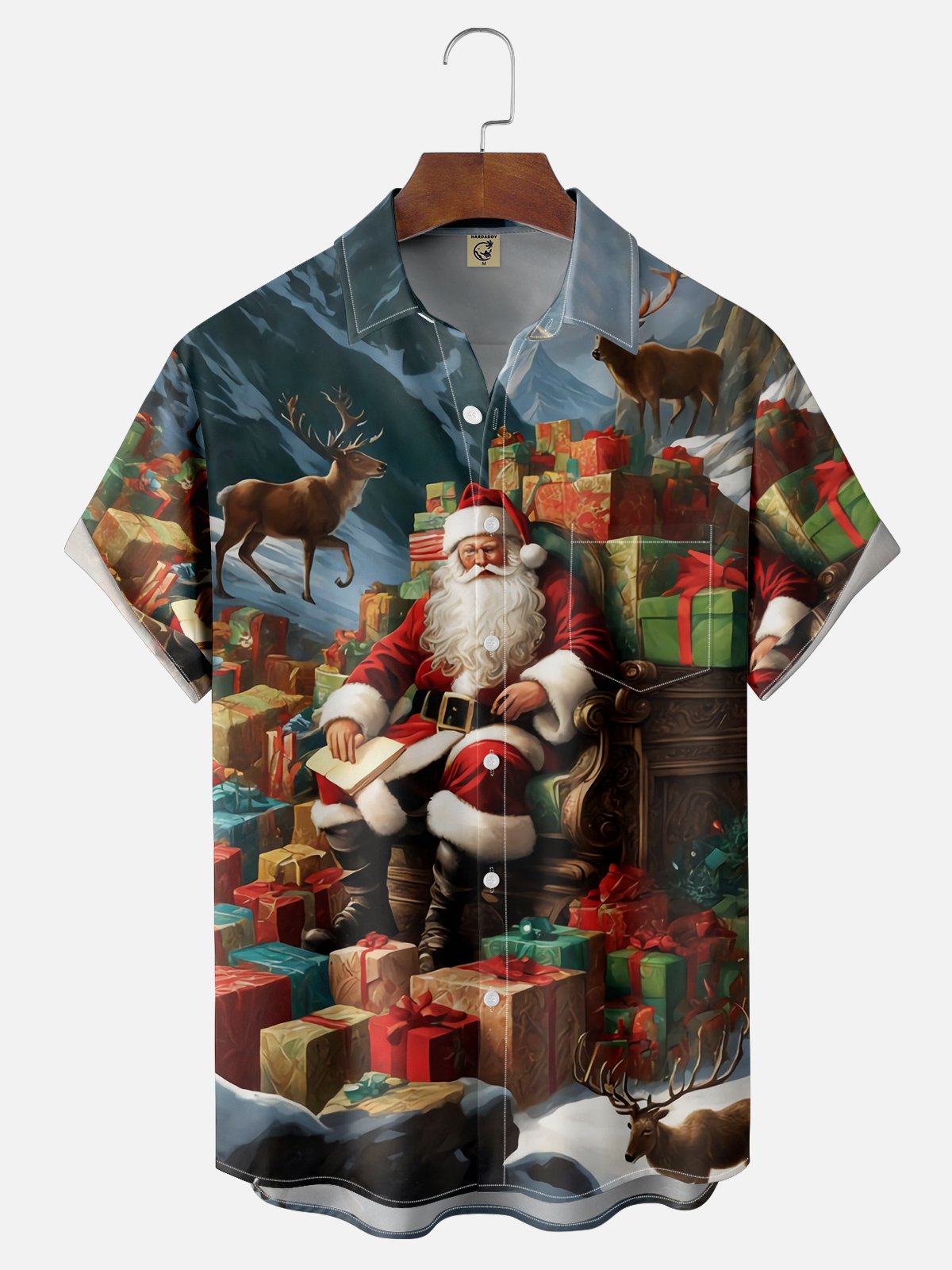 Moisture-wicking Christmas Santa Claus Chest Pocket Casual Shirt