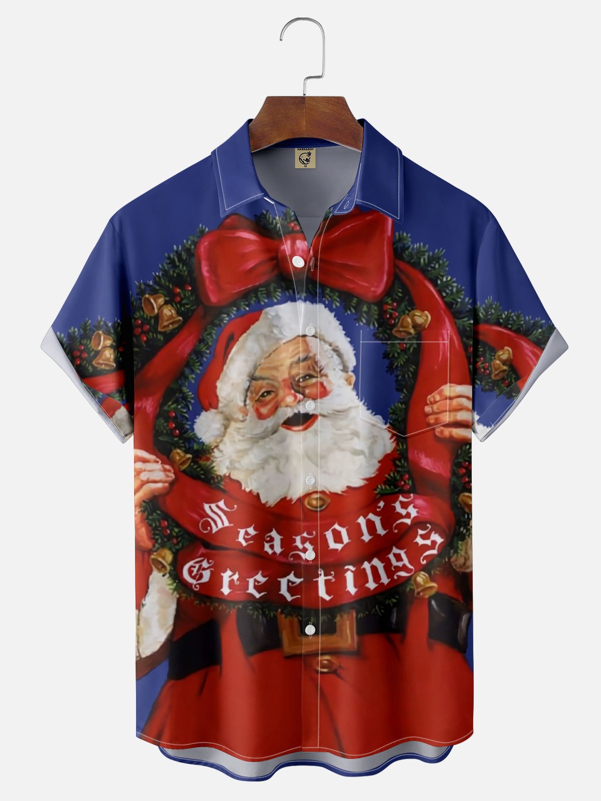 Moisture-wicking Christmas Santa Claus Greeting Chest Pocket Casual Shirt