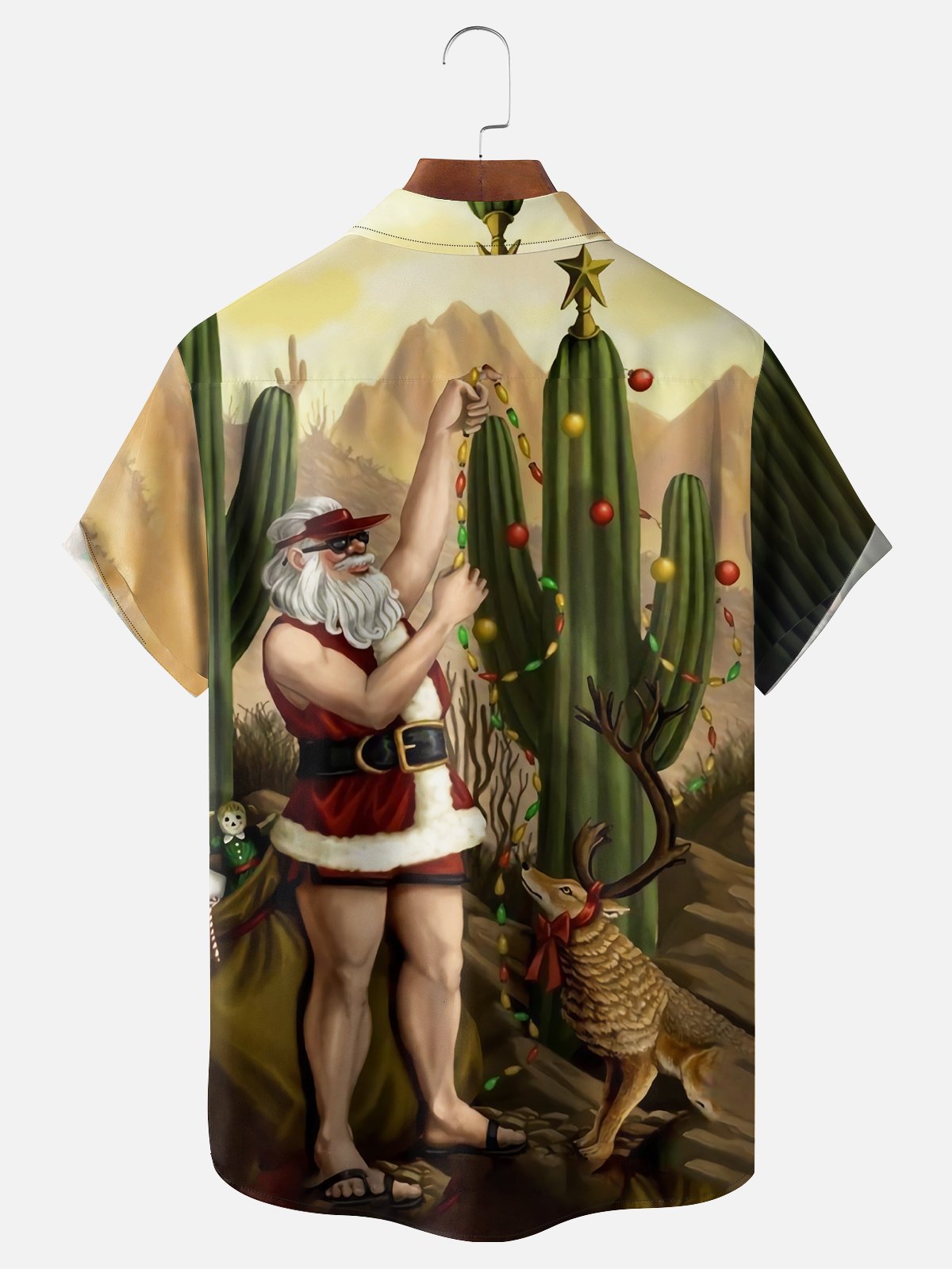 Moisture-wicking Christmas Santa Claus Hanging Lanterns Chest Pocket Casual Shirt