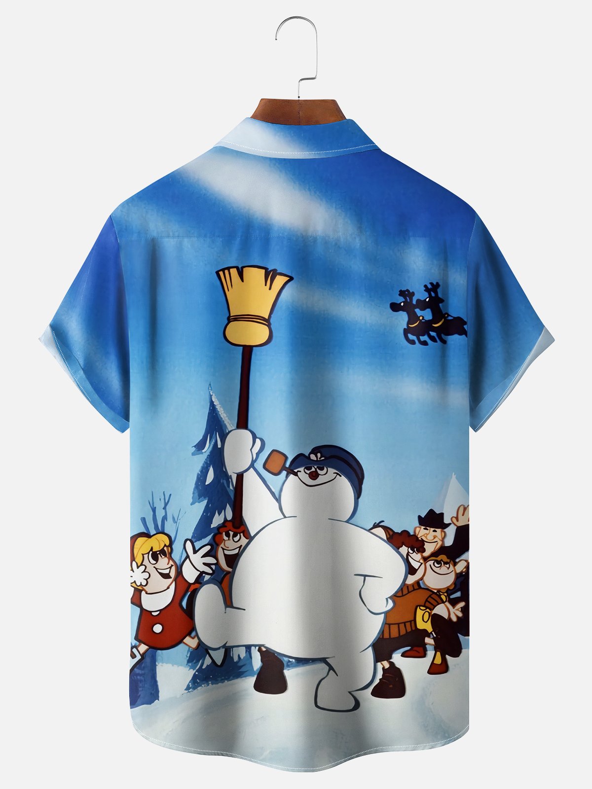 Moisture-wicking Christmas Snowman Chest Pocket Casual Shirt