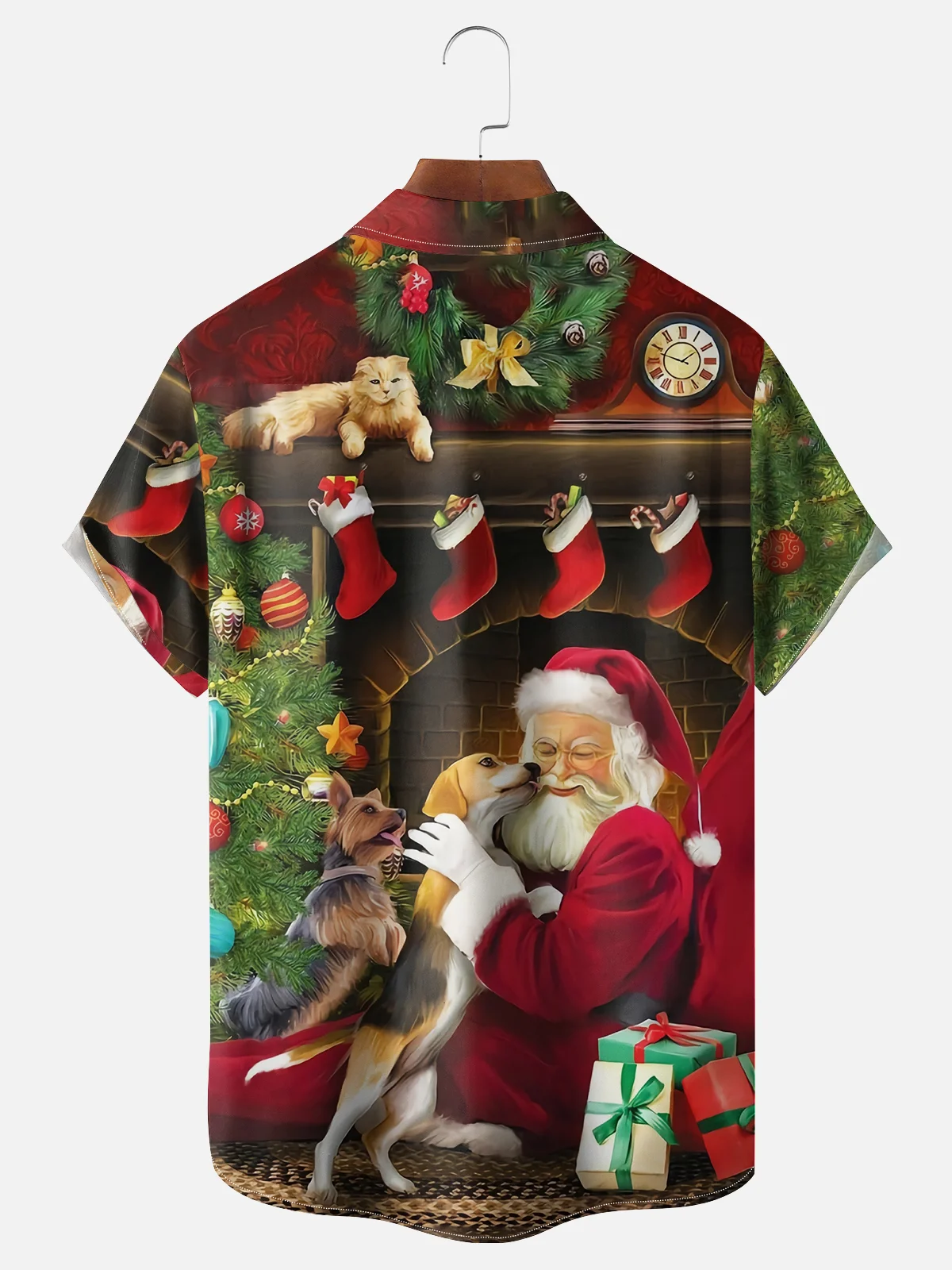 Moisture-wicking Christmas Santa Chest Pocket Casual Shirt