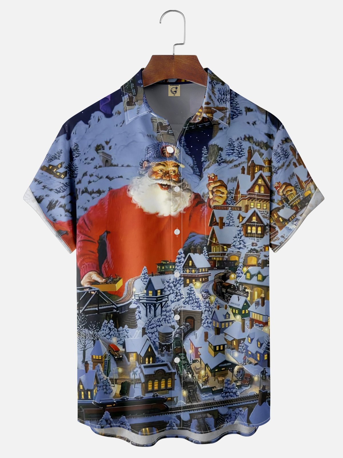 Moisture-wicking Christmas Santa Claus Chest Pocket Casual Shirt