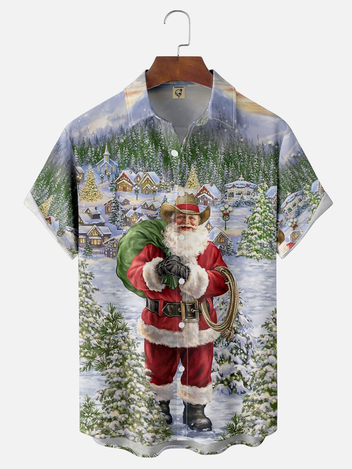 Moisture-wicking Christmas Santa Chest Pocket Holiday Shirt