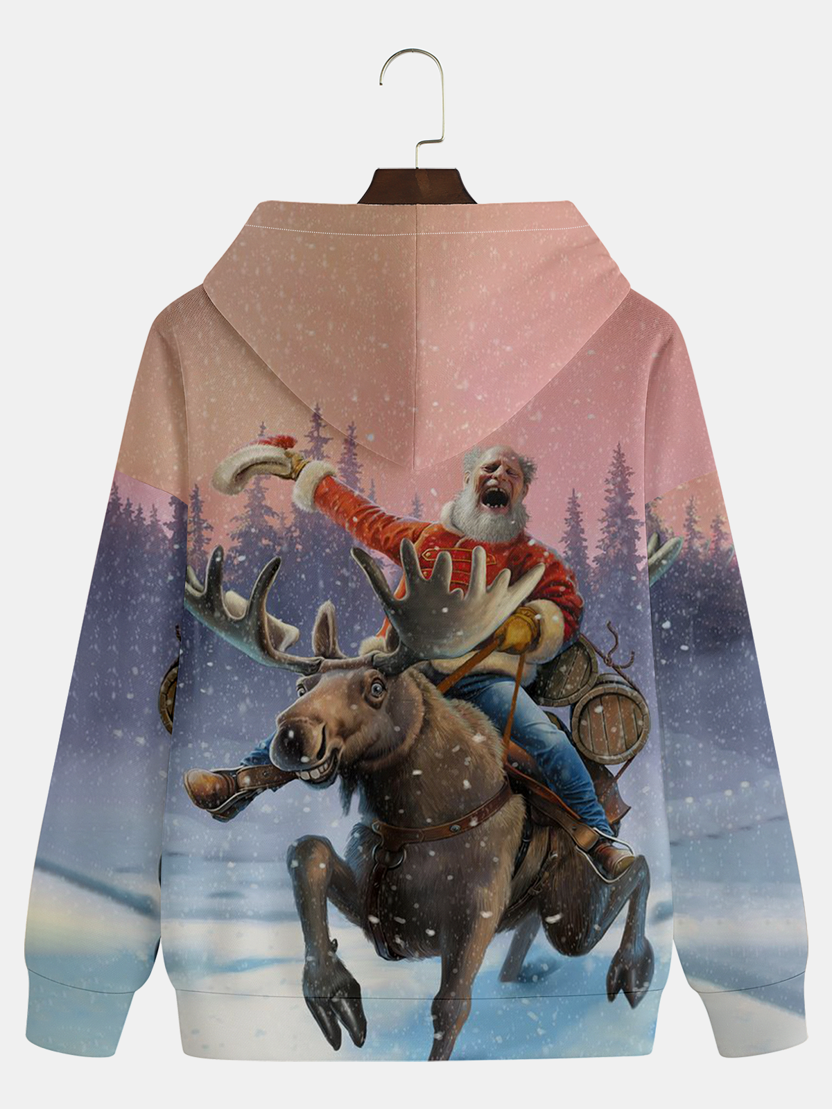 Santa Claus Riding Reindeer and Laughing Hoodie Sweatshirt