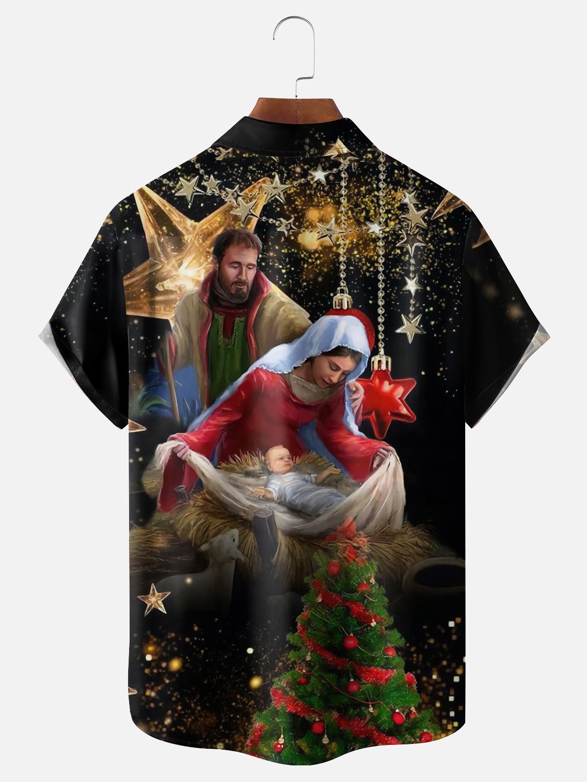 Moisture-wicking Christmas Nativity Church Jesus New Life Prayer Beliefs Chest Pocket Casual Shirt