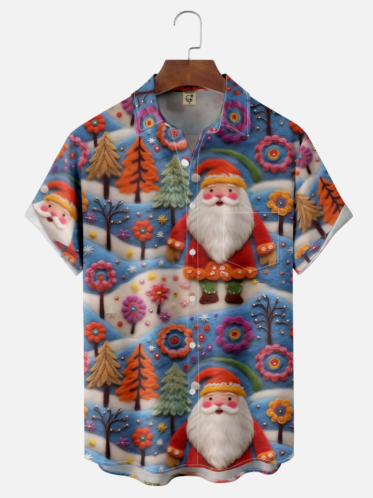 Moisture-wicking Christmas Santa Chest Pocket Casual Shirt