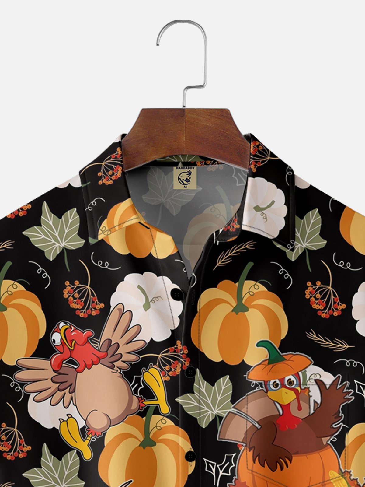 Moisture-wicking Thanksgiving Turkey Pumpkin Chest Pocket Casual Shirt