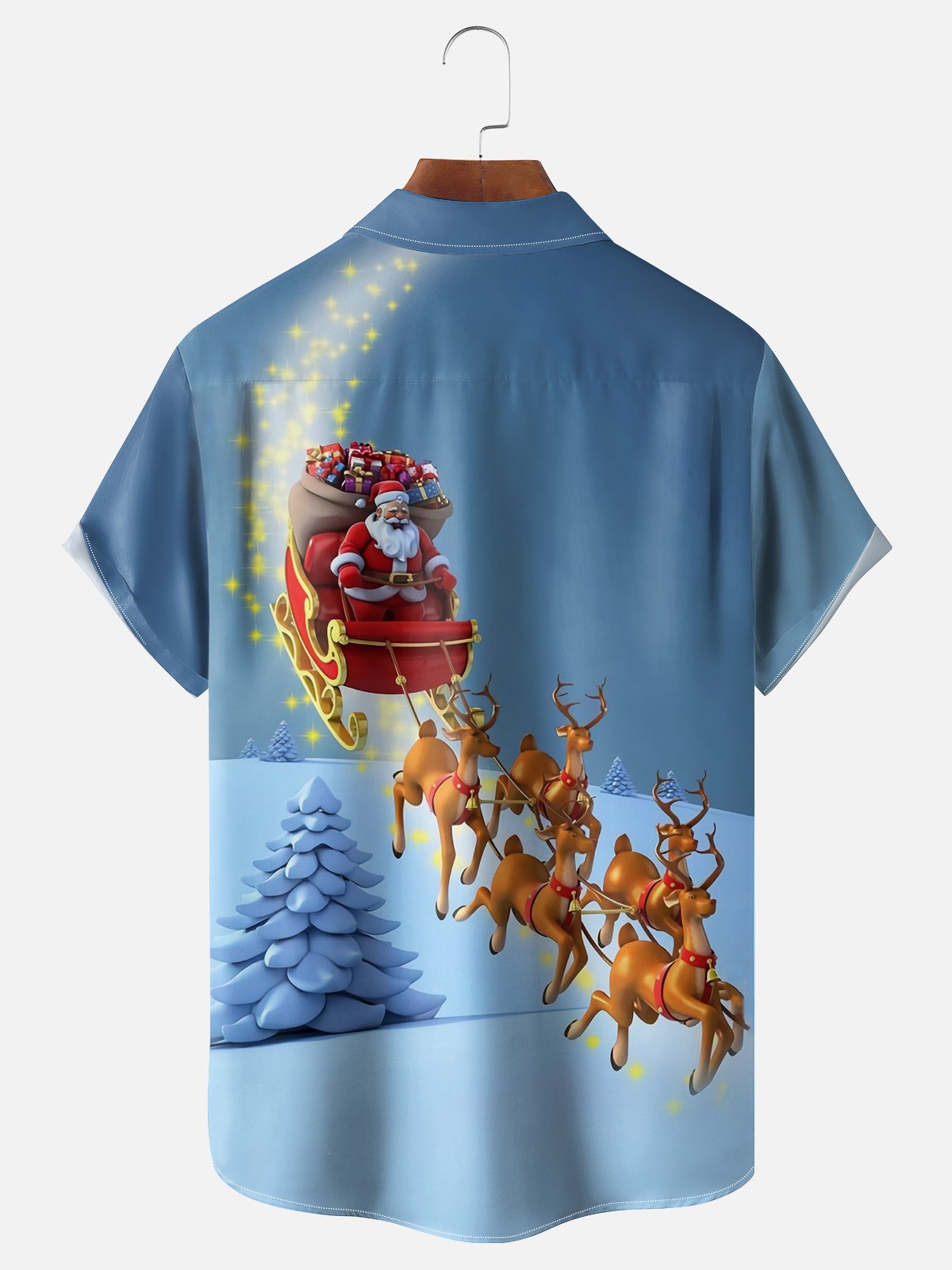 Moisture-wicking Christmas Santa Claus Riding Elks Chest Pocket Casual Shirt