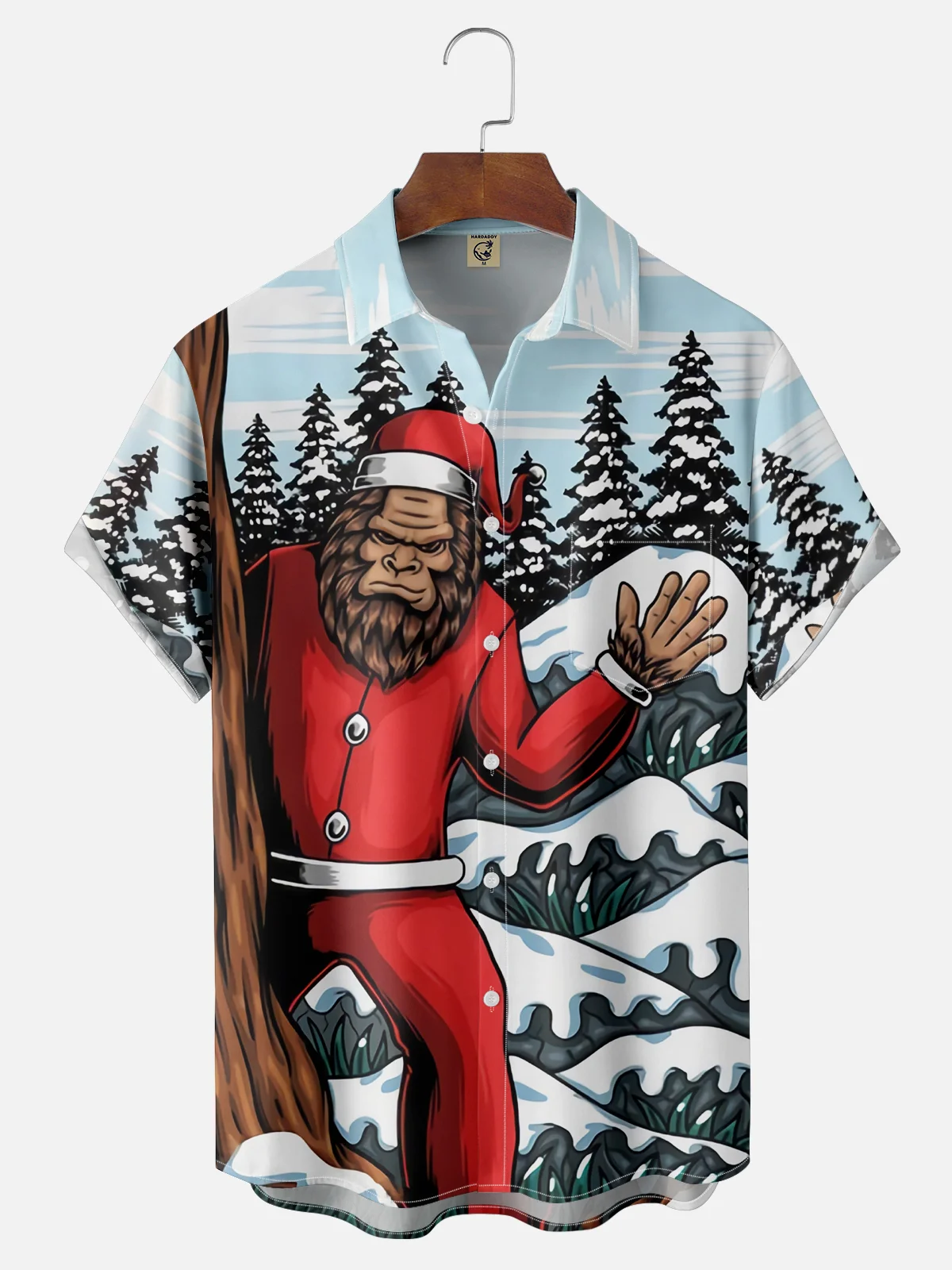 Moisture-wicking Christmas Santa Bigfoot Say Hi Chest Pocket Casual Shirt