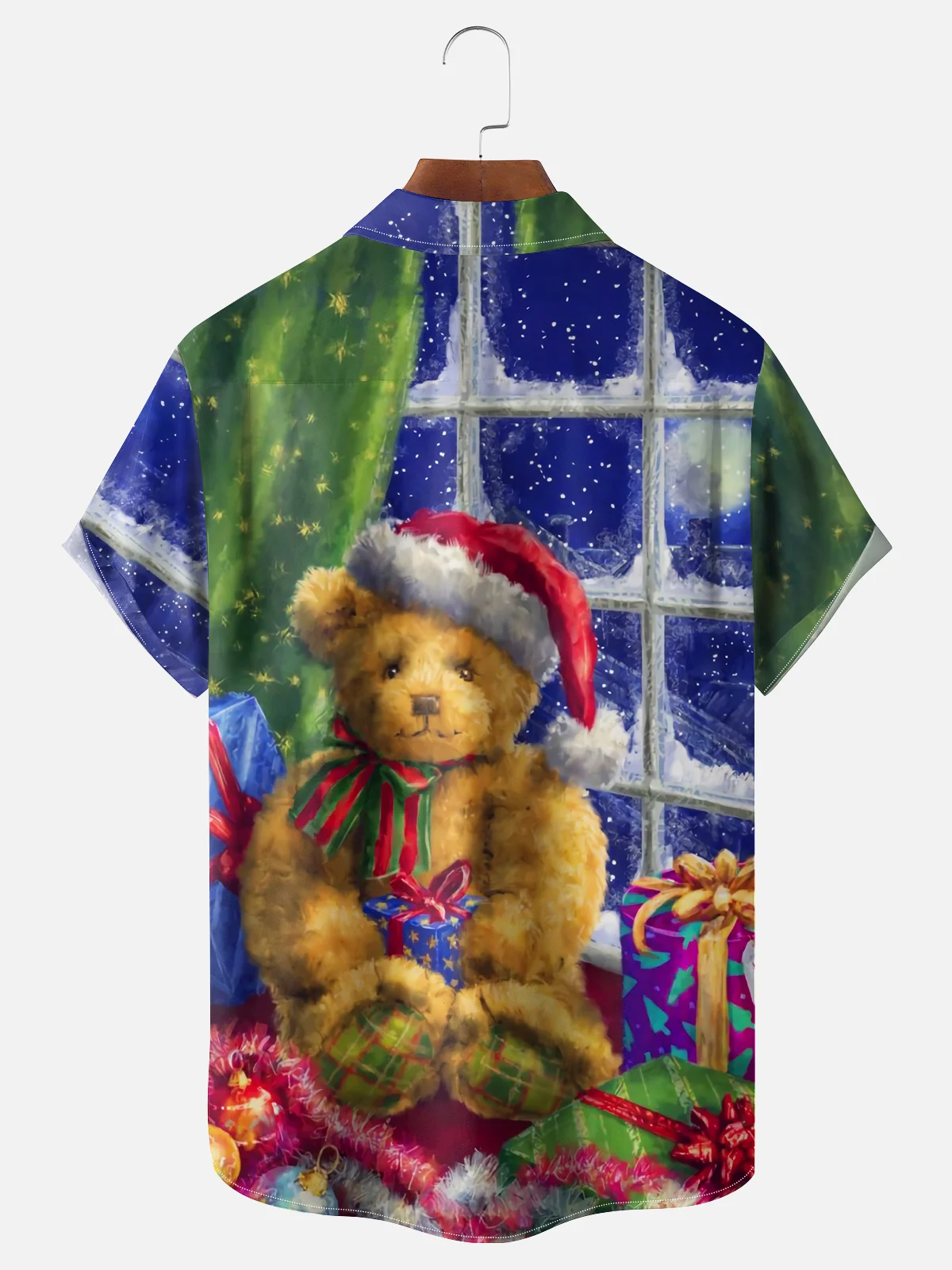 Moisture-wicking Christmas Teddy Bear Chest Pocket Casual Shirt