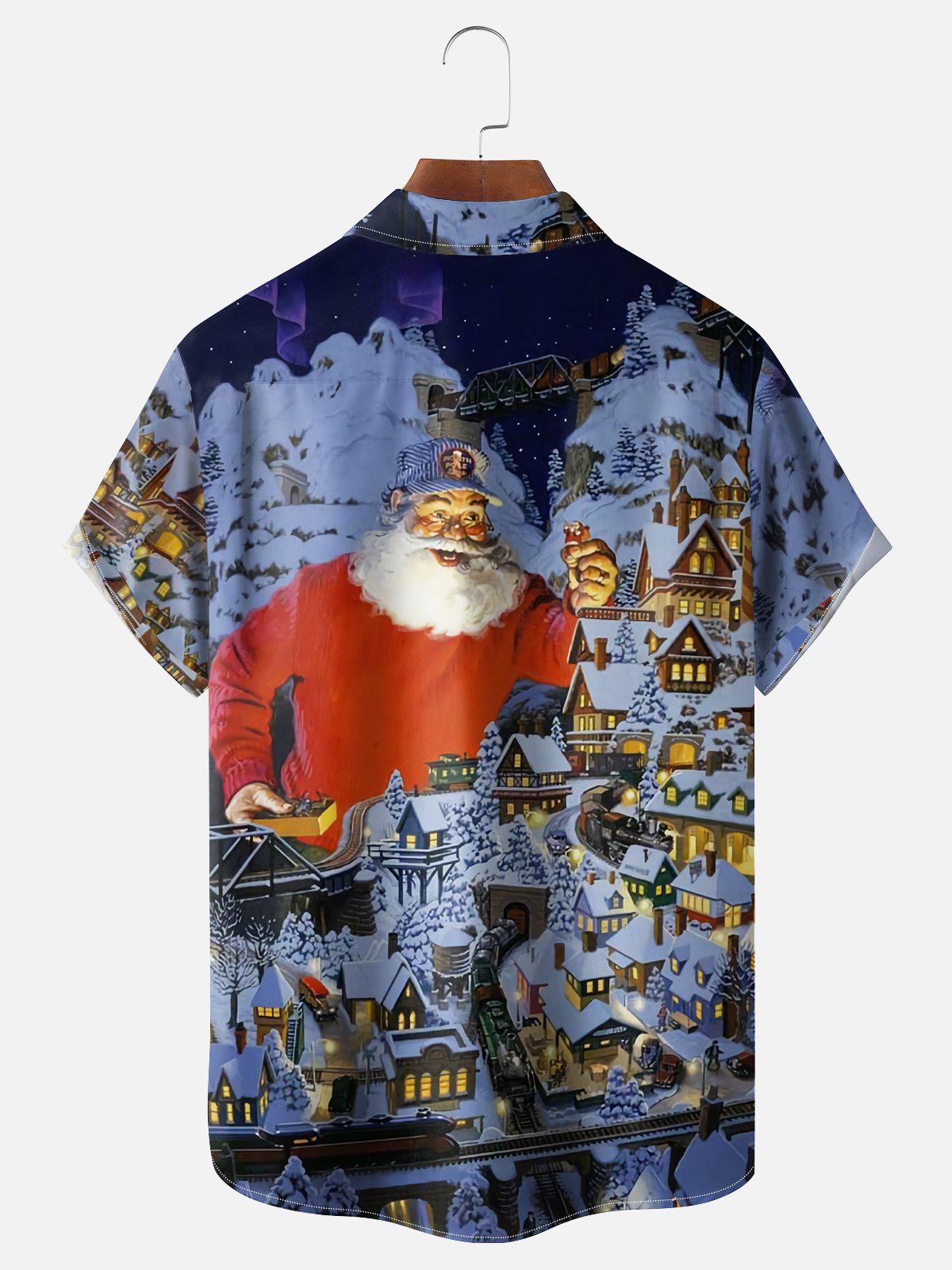 Moisture-wicking Christmas Santa Claus Chest Pocket Casual Shirt