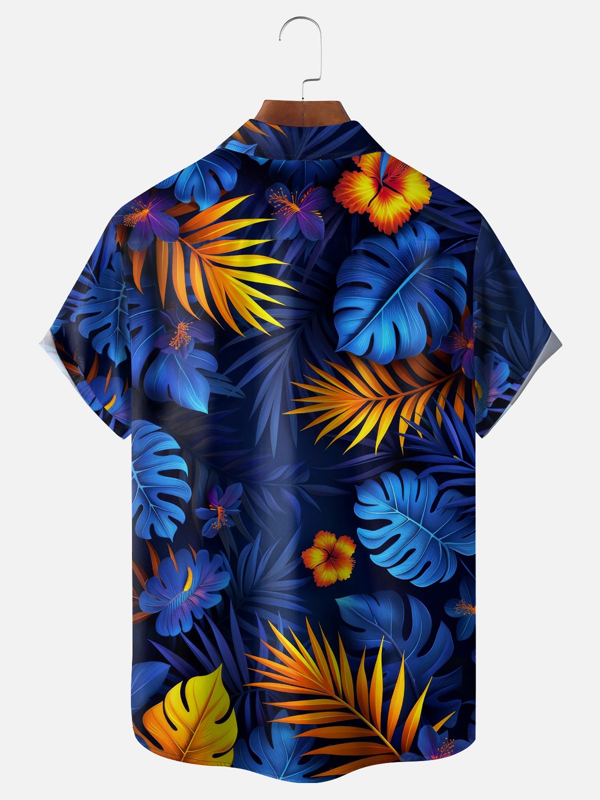 Moisture-wicking Tropical Leaf Chest Pocket Hawaiian Shirt