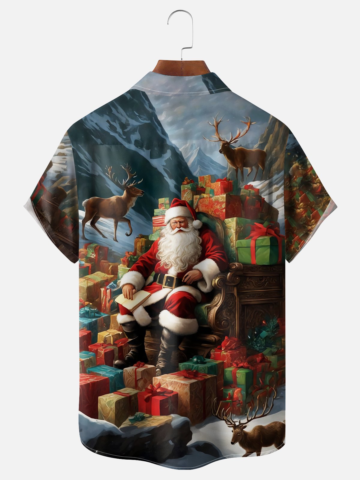 Moisture-wicking Christmas Santa Claus Chest Pocket Casual Shirt