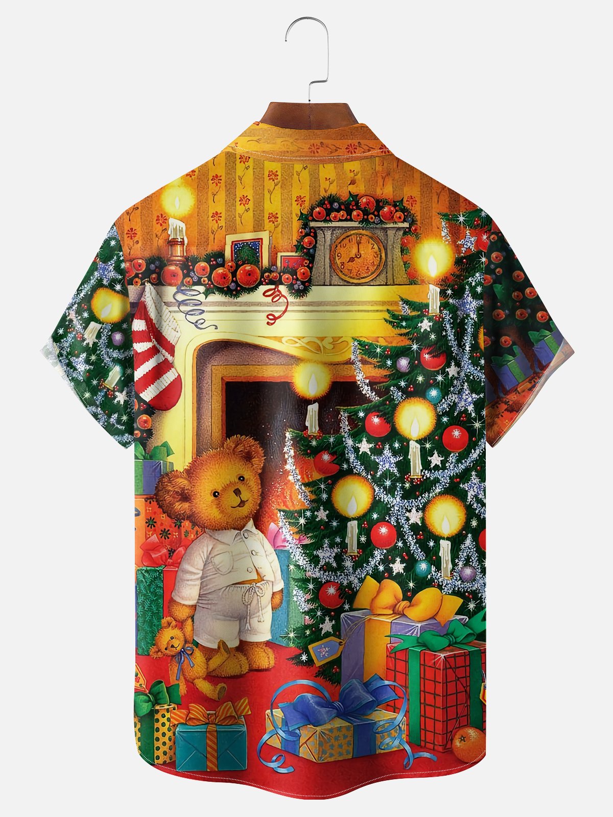 Moisture-wicking Teddy Bear Christmas Gift Chest Pocket Casual Shirt