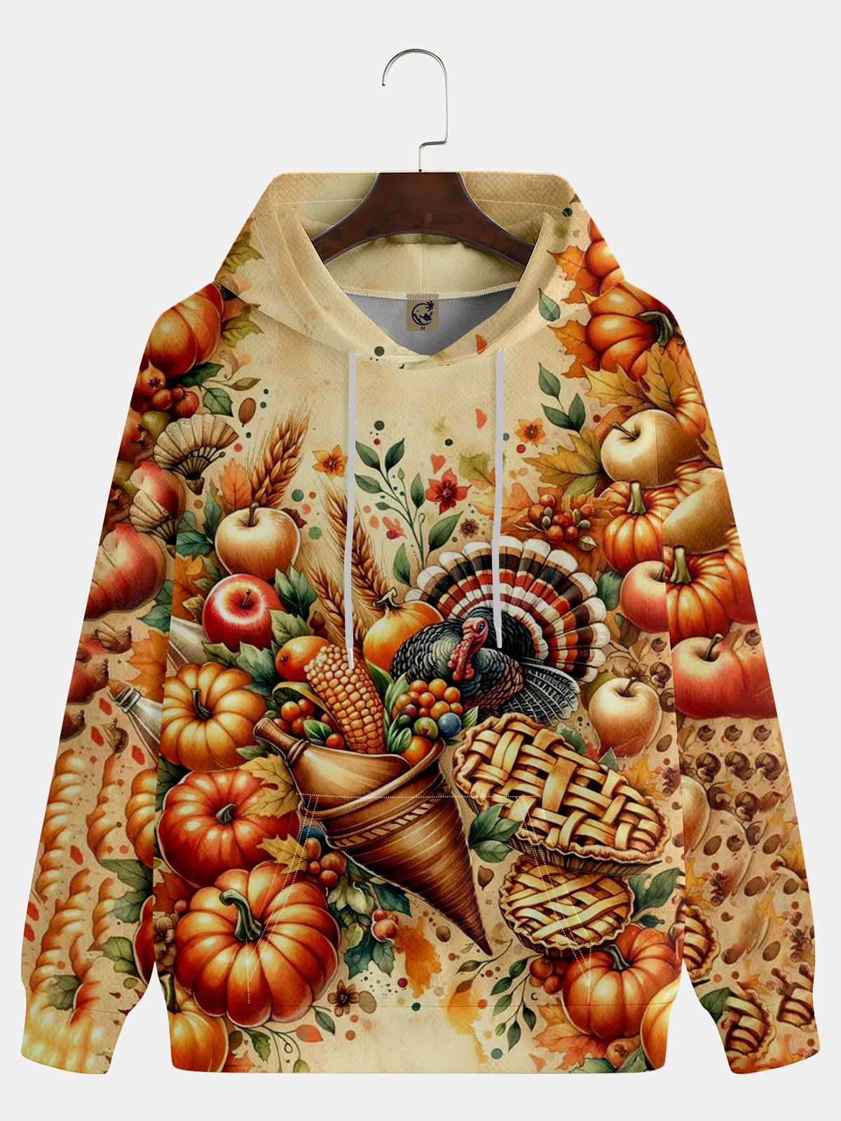 Thanksgiving Art Turkey and Pumpkin Harvest Hoodie Sweatshirt