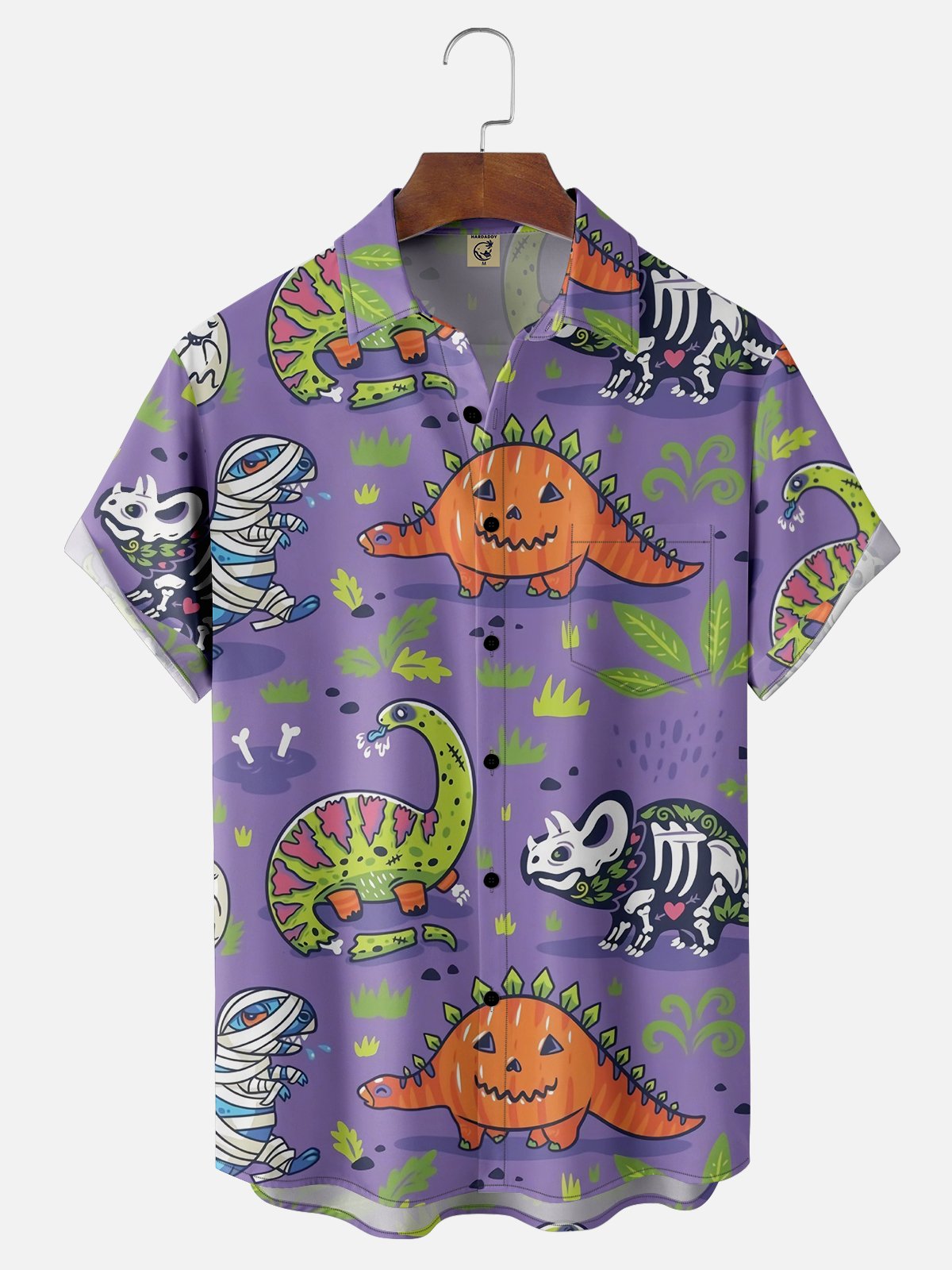 Moisture-wicking Halloween Dinosaurs Ghost Chest Pocket Casual Shirt