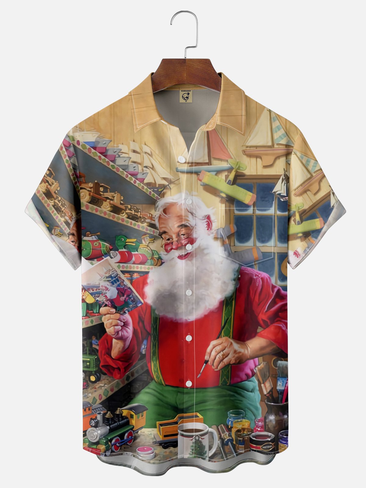 Moisture-wicking Christmas Santa Claus Chest Pocket Casual Shirt