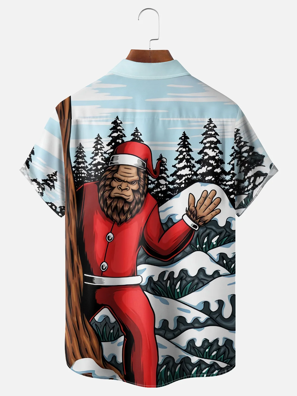 Moisture-wicking Christmas Santa Bigfoot Say Hi Chest Pocket Casual Shirt