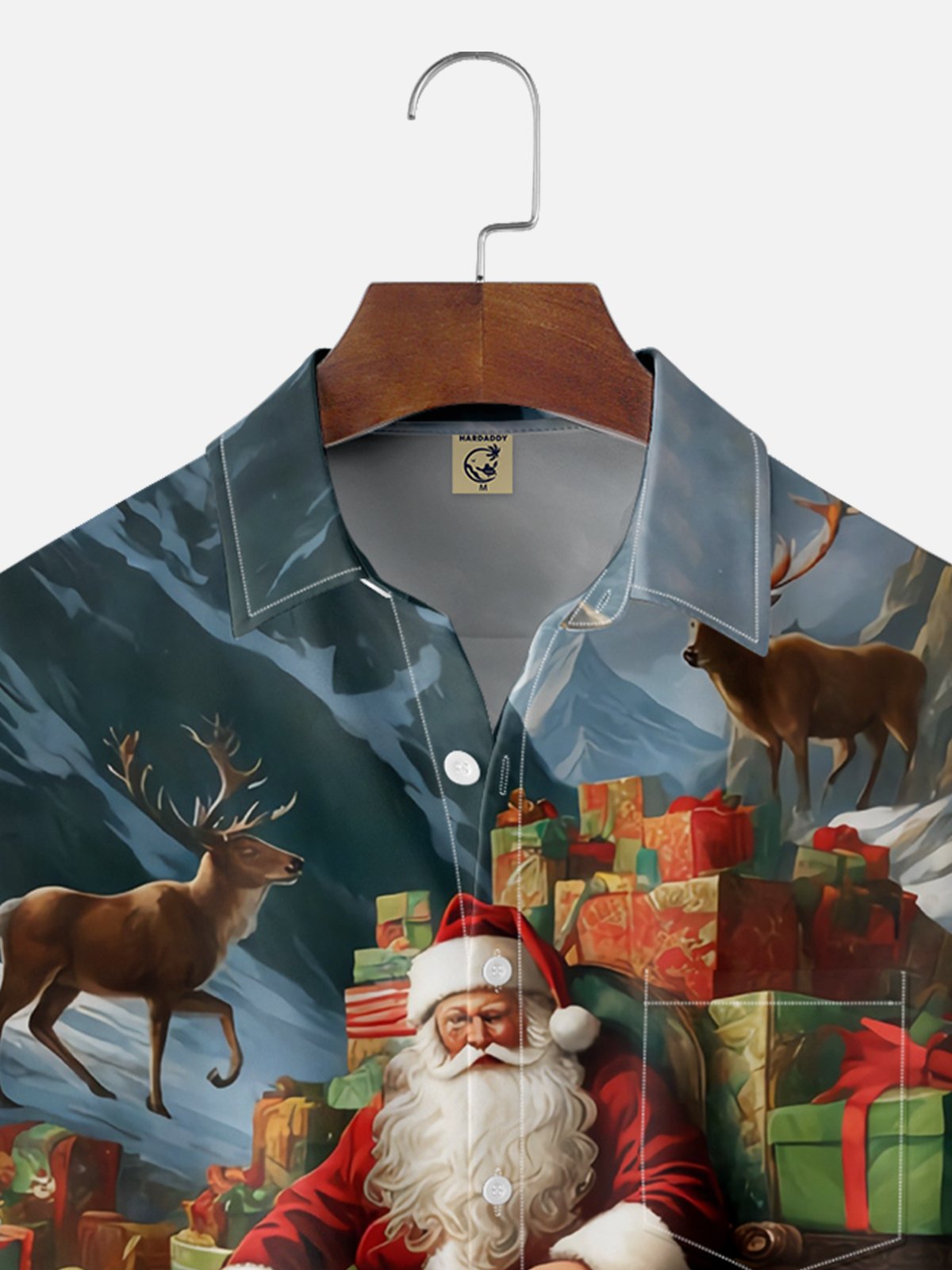 Moisture-wicking Christmas Santa Claus Chest Pocket Casual Shirt