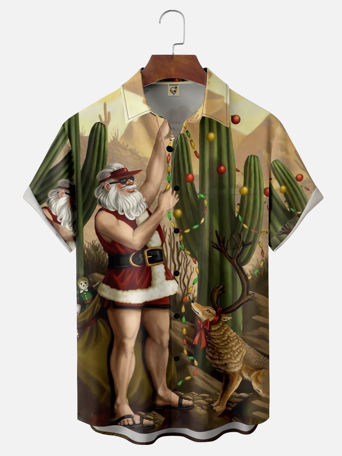 Moisture-wicking Christmas Santa Claus Hanging Lanterns Chest Pocket Casual Shirt