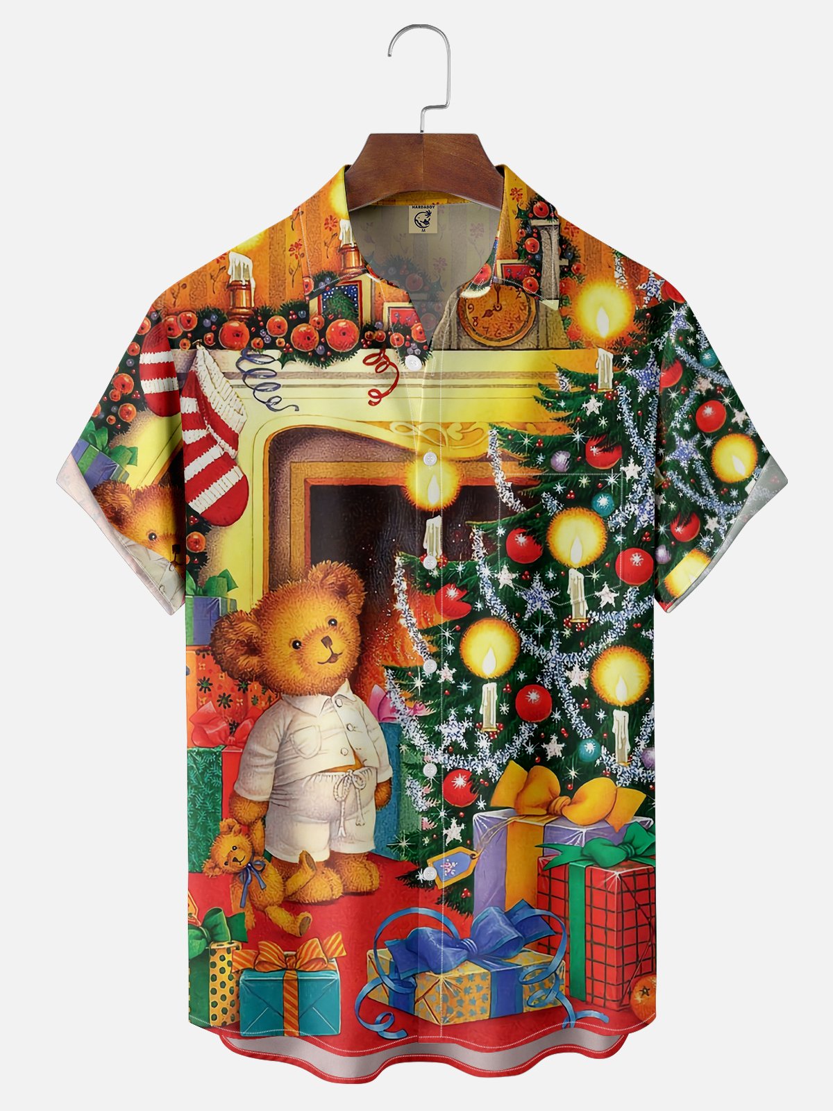 Moisture-wicking Teddy Bear Christmas Gift Chest Pocket Casual Shirt