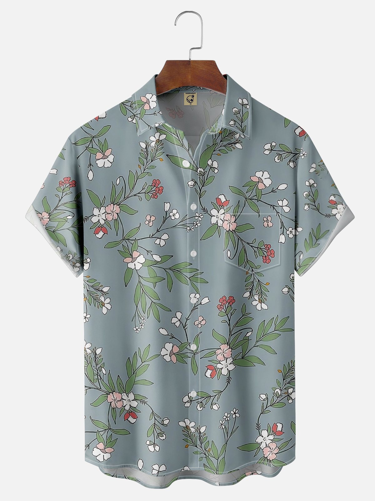 Moisture-wicking Tropical Floral Chest Pocket Hawaiian Shirt