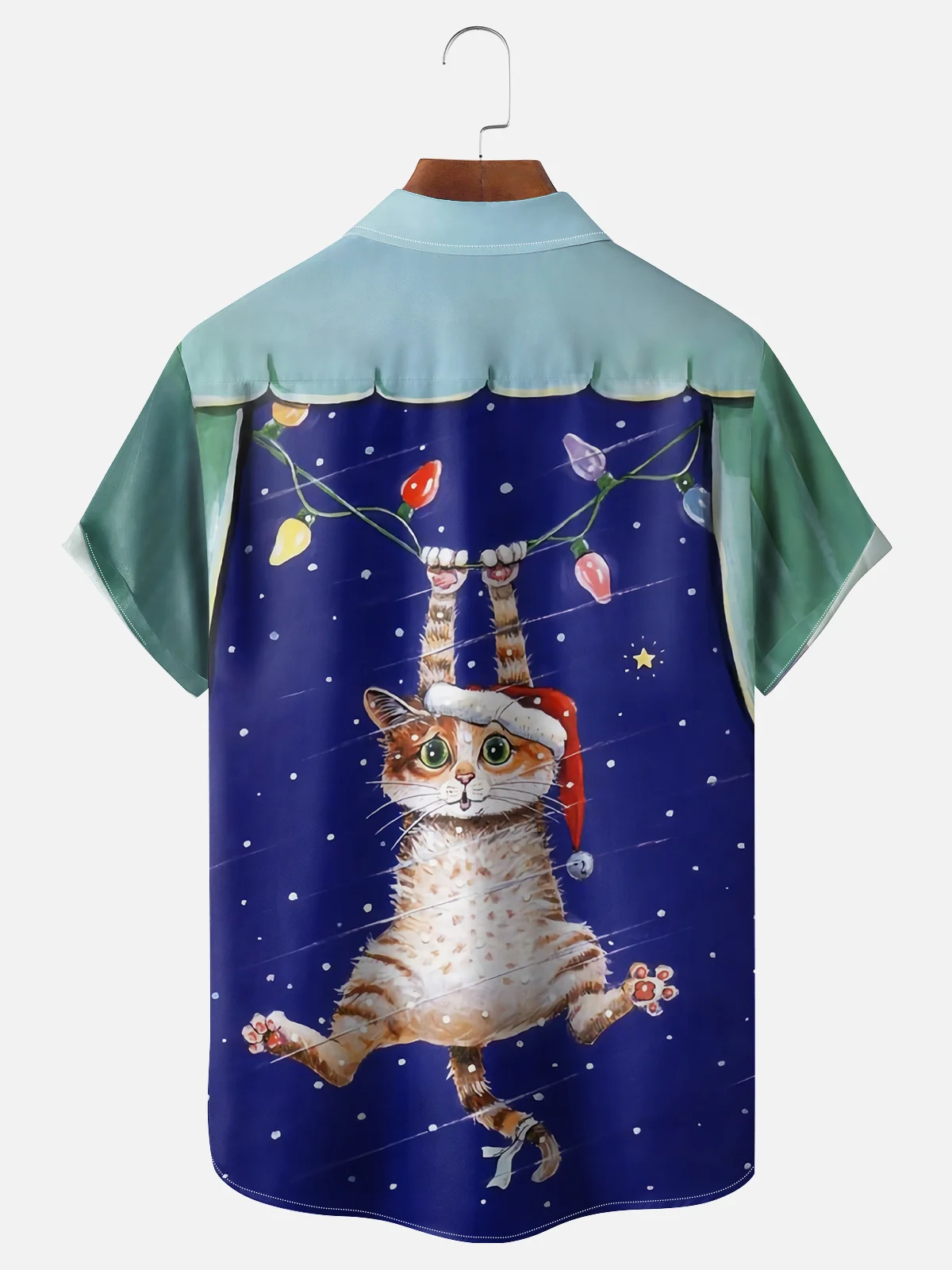 Moisture-wicking Christmas Naughty Cat Chest Pocket Casual Shirt