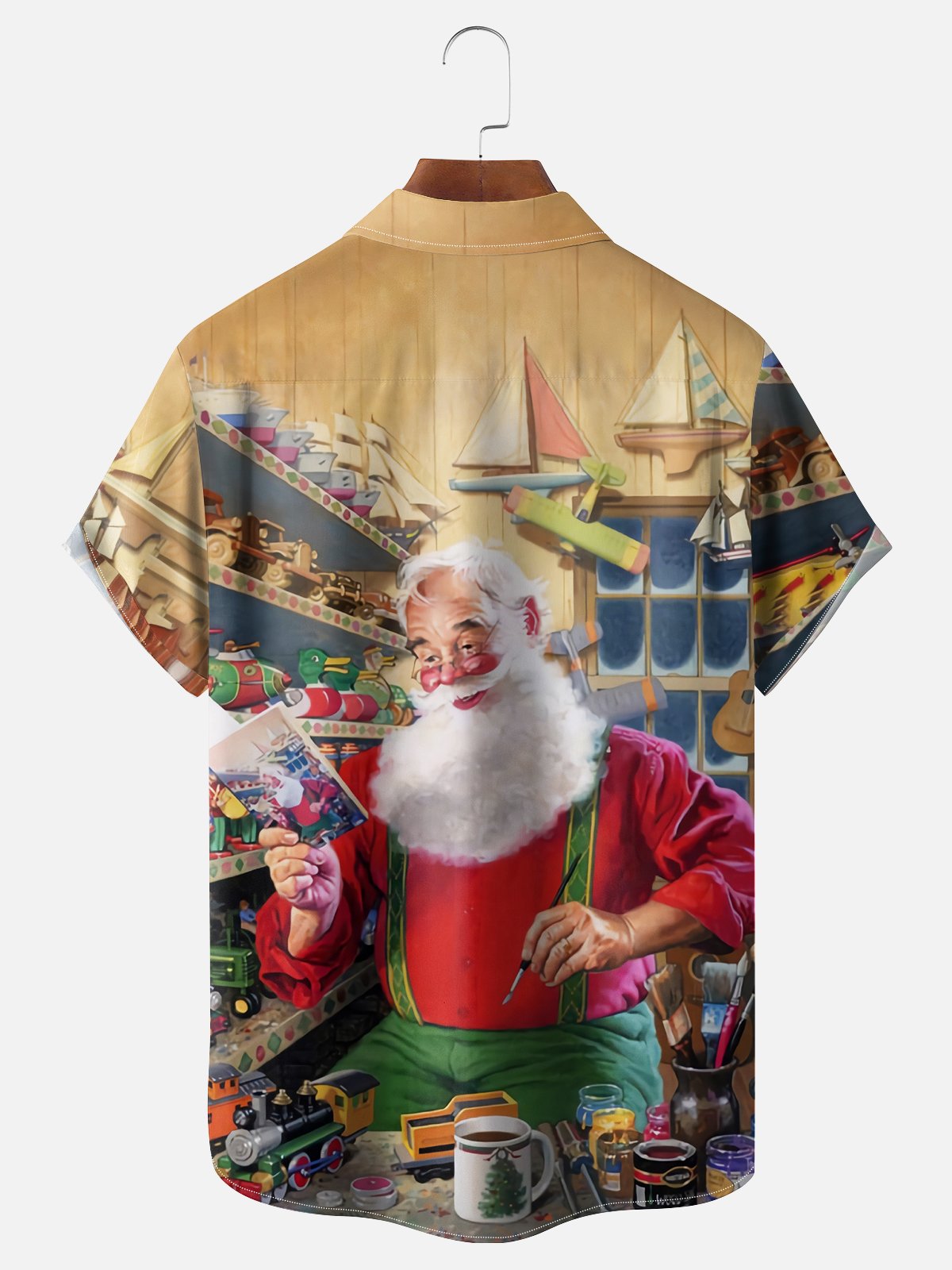 Moisture-wicking Christmas Santa Claus Chest Pocket Casual Shirt