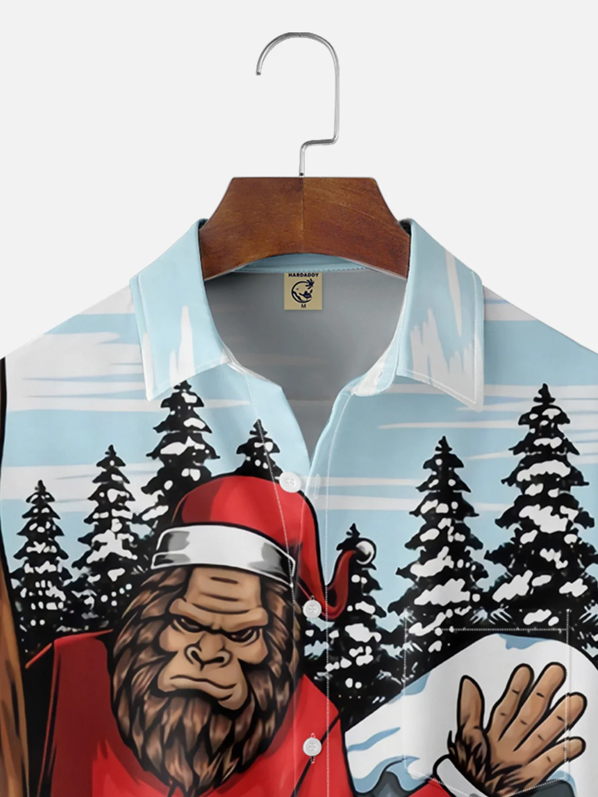 Moisture-wicking Christmas Santa Bigfoot Say Hi Chest Pocket Casual Shirt