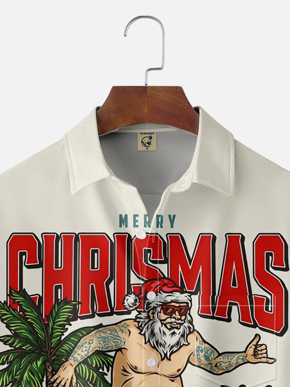 Moisture-wicking Christmas Santa Claus Beach Vacation Surfing Chest Pocket Casual Shirt