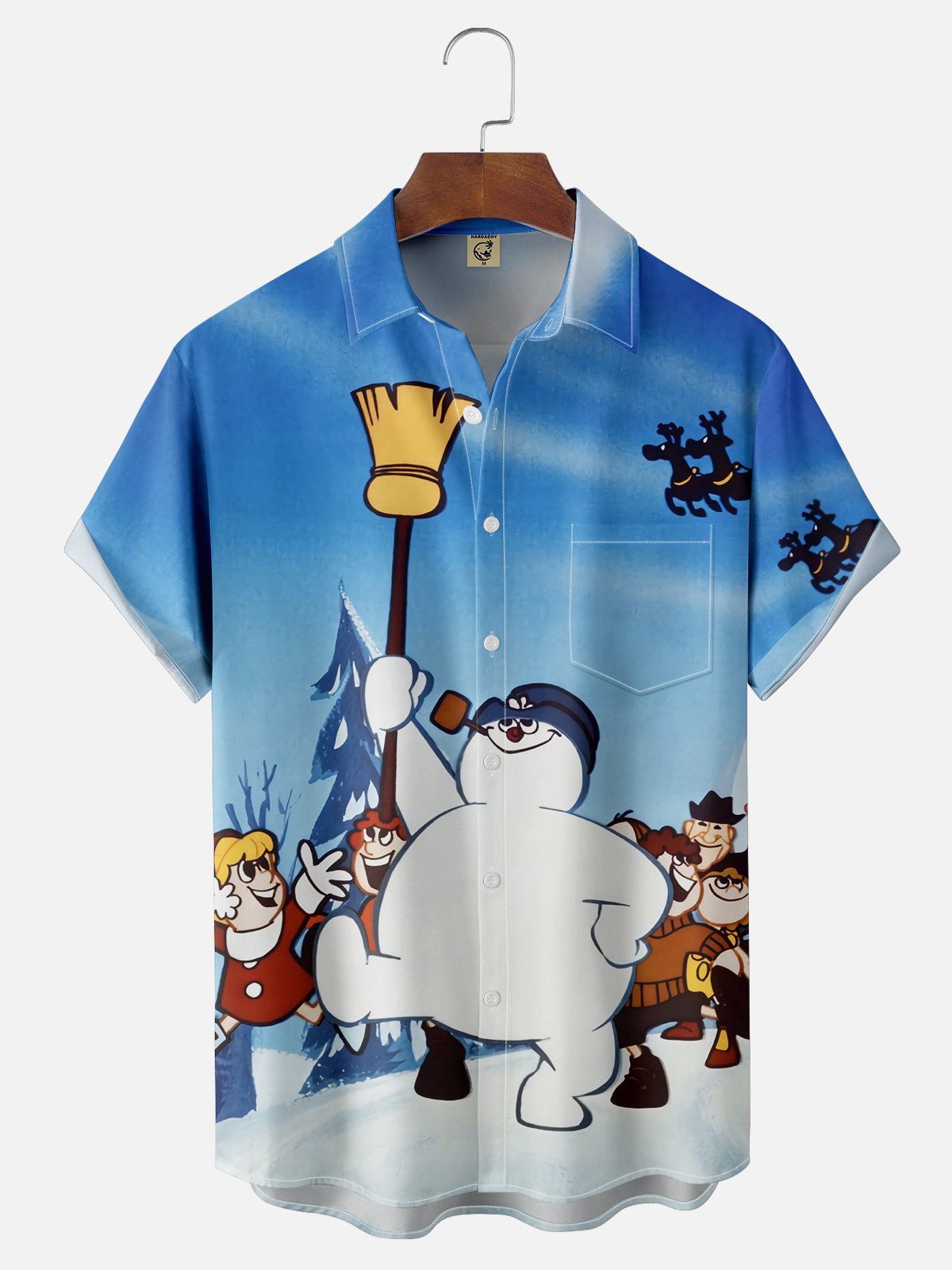 Moisture-wicking Christmas Snowman Chest Pocket Casual Shirt