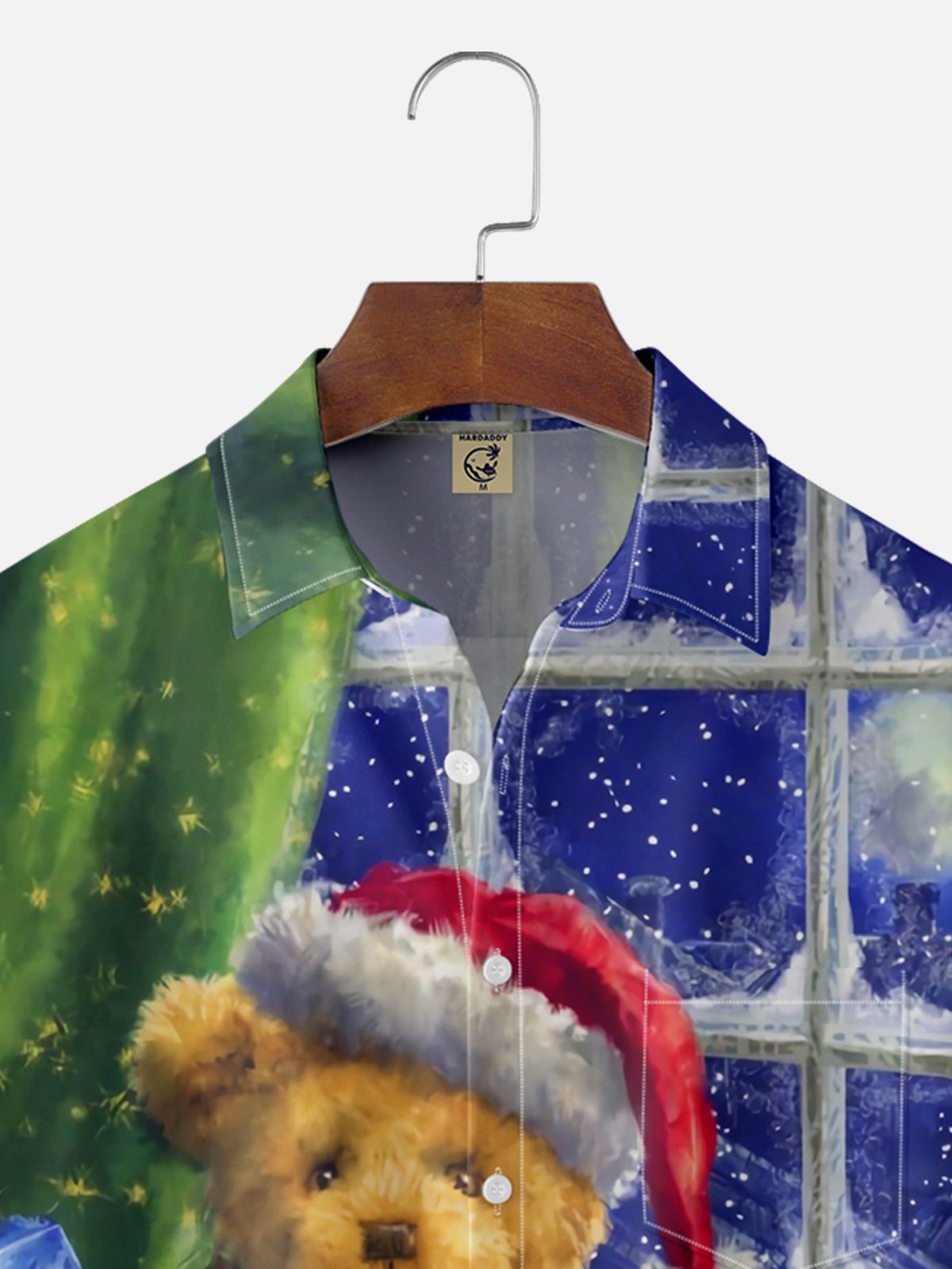 Moisture-wicking Christmas Teddy Bear Chest Pocket Casual Shirt