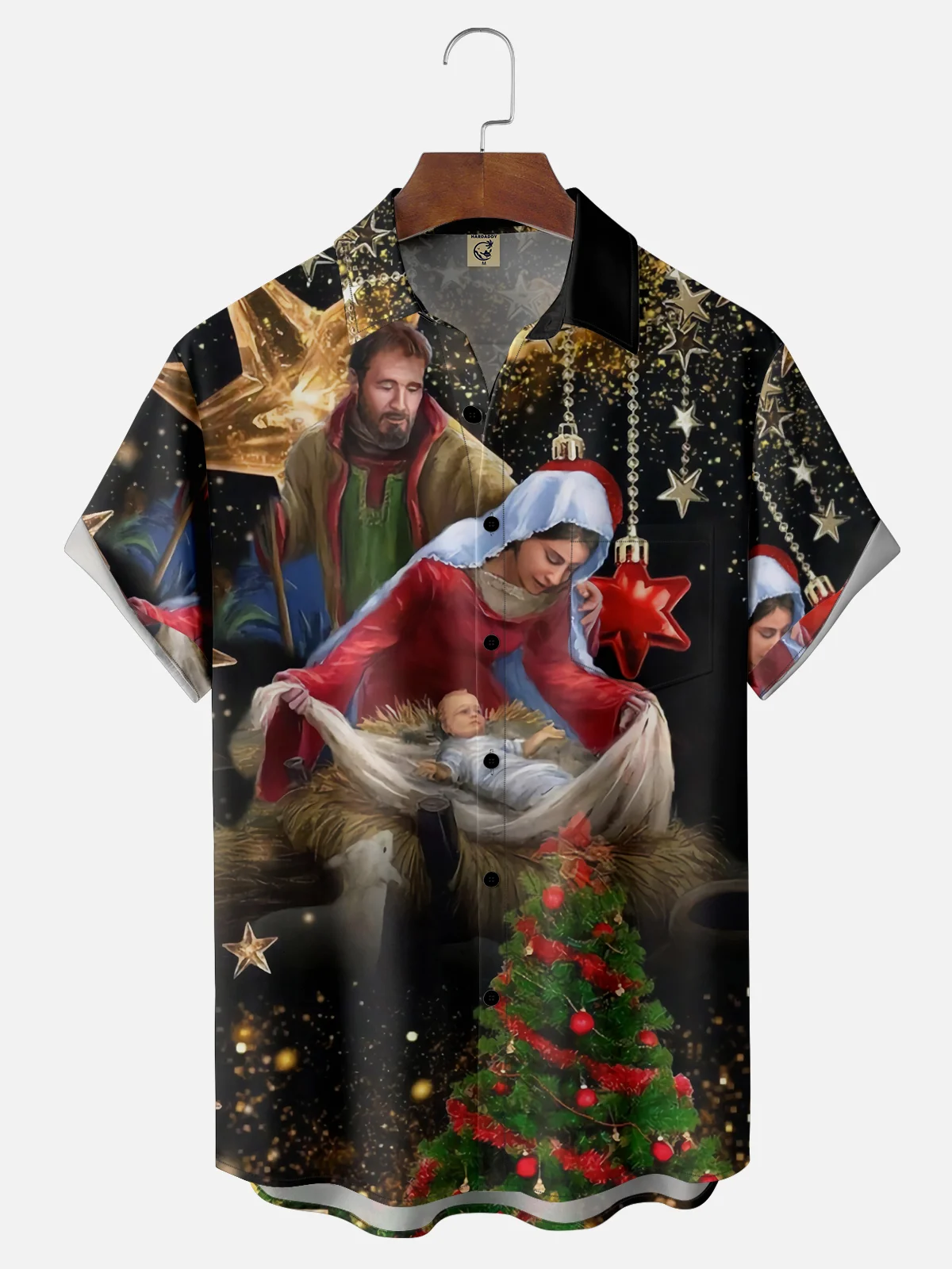 Moisture-wicking Christmas Nativity Church Jesus New Life Prayer Beliefs Chest Pocket Casual Shirt