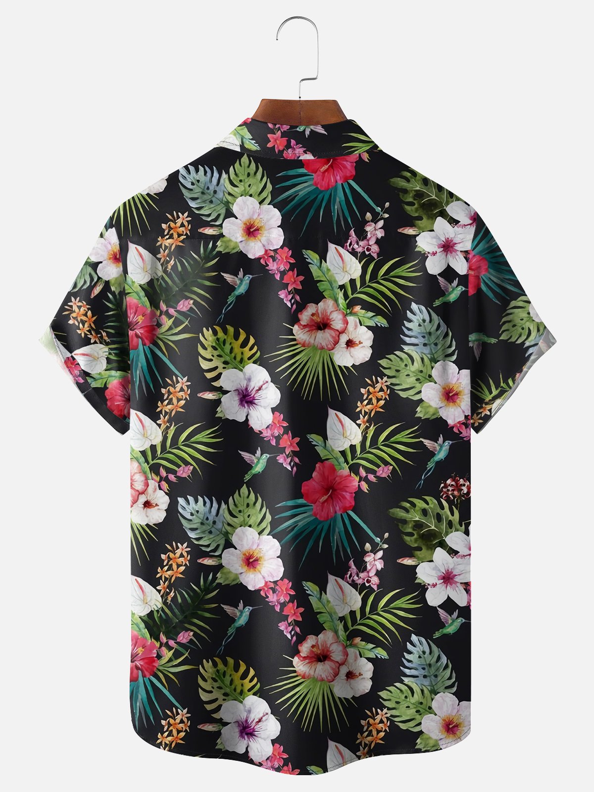 Moisture-wicking Tropical Hibiscus Flower Chest Pocket Hawaiian Shirt